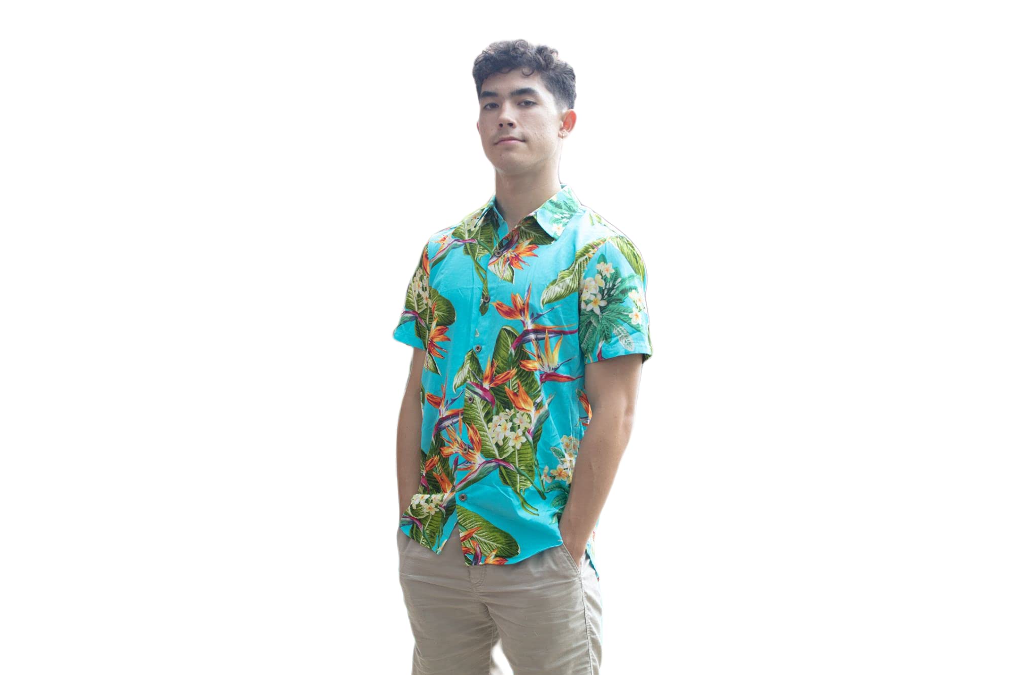 Men's Birds of Paradise Short Sleeve Hawaiian Aloha Shirt - Tropical Summer Casual Wear for Beach Vacation & Luau Parties