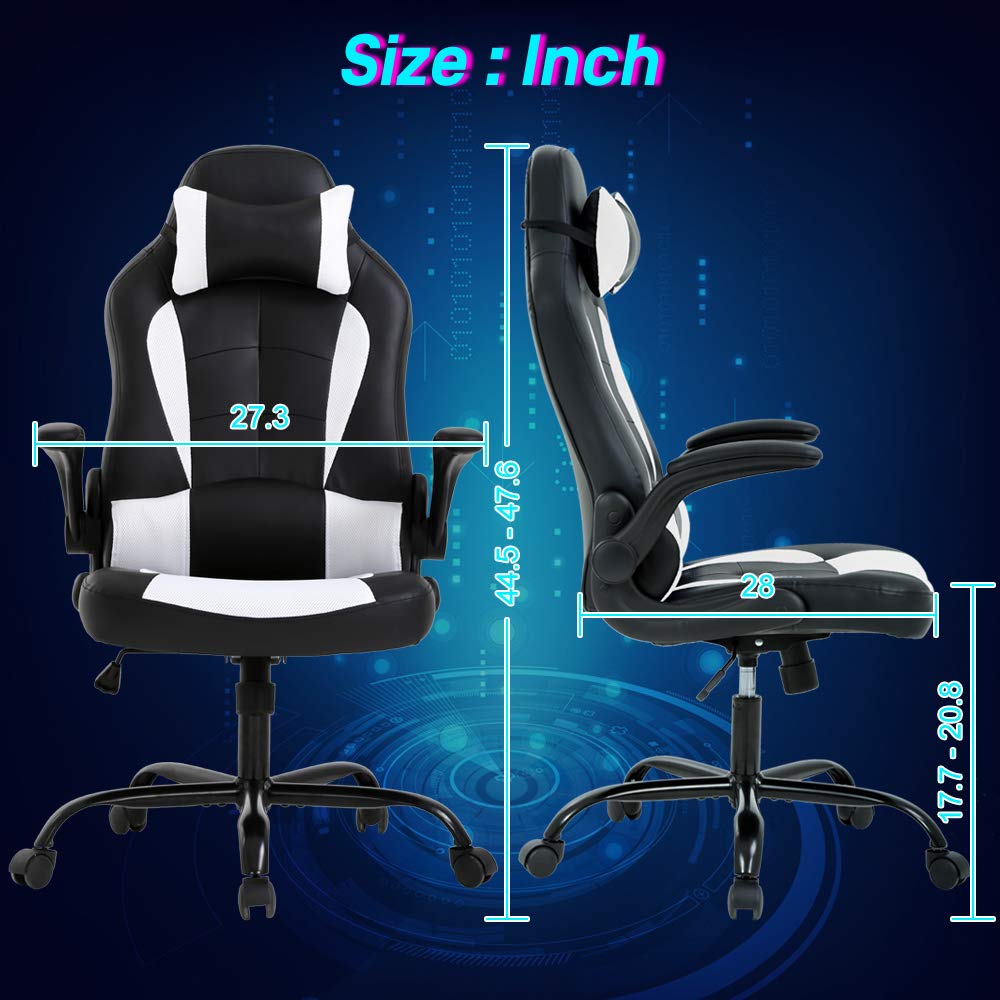 Ergonomic Gaming & Office Chair with Lumbar Support, Adjustable Height & Flip-up Arms - High Back PU Leather Executive Desk Chair for Adults - Perfect for Home Office, Gaming Setup & Workstation Comfort