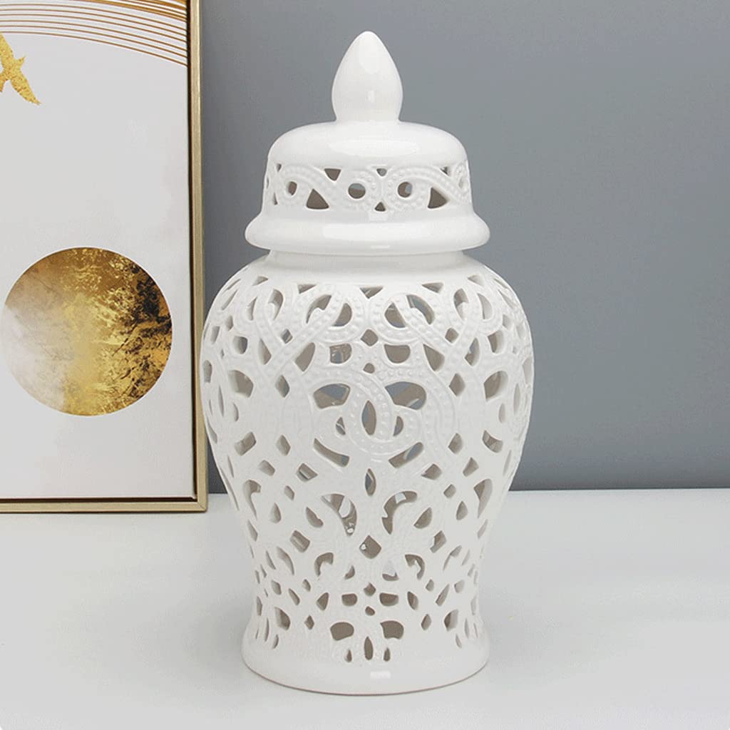 ARTLINE Decorative Ceramic Temple Jar with Lid - Handcrafted Gold Carved Lattice Vase for Home Decor, Wedding Gift & Feng Shui Display (Small Size)