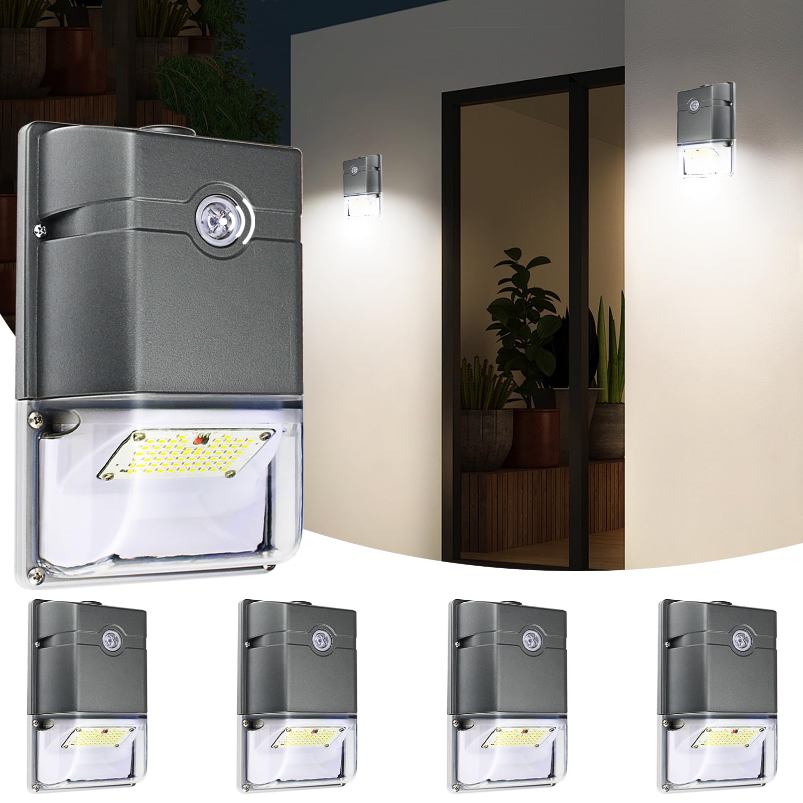 Upgrade 35W Dusk to Dawn Outdoor LED Wall Pack Lights with Photocell Sensor - 4750LM 5000K Bright Flood Lights for House, Garage, Warehouse (ETL Certified, 4 Pack) - Perfect for Security Lighting, Driveway Illumination & Commercial Buildings