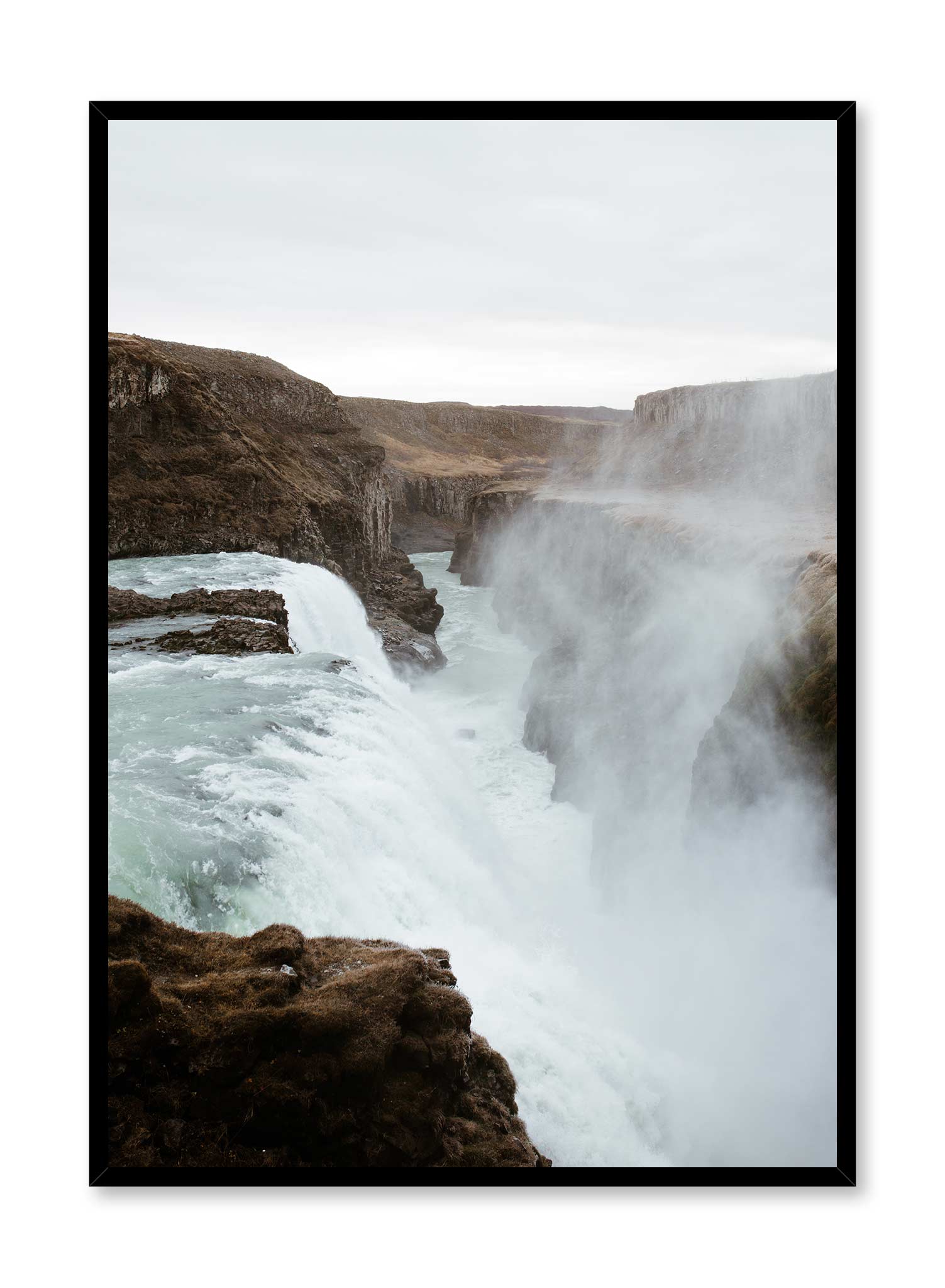 Scandinavian Waterfall Wall Art Poster - Nordic Nature Landscape Print for Home & Office Decor - Perfect for Living Room, Bedroom or Office Wall Decoration