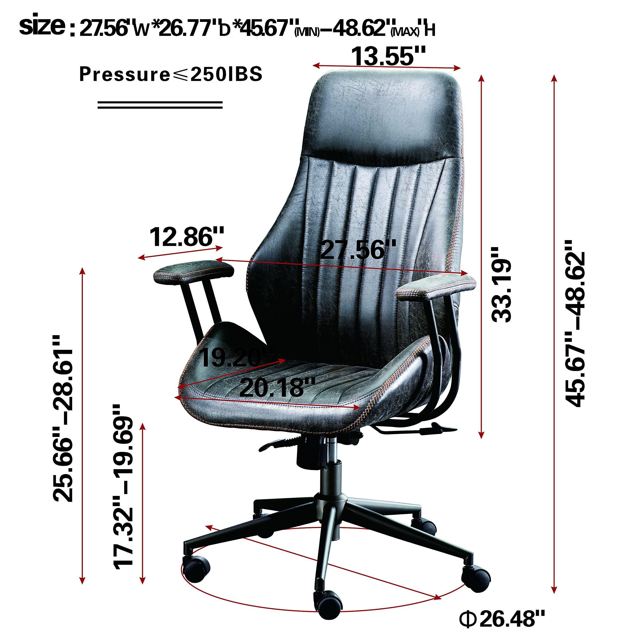Ergonomic Office Chair - High Back Executive Computer Desk Chair with Adjustable Armrest & Lumbar Support for Home & Work (Dark Grey) - Perfect for Long Hours Sitting, Gaming & Remote Work