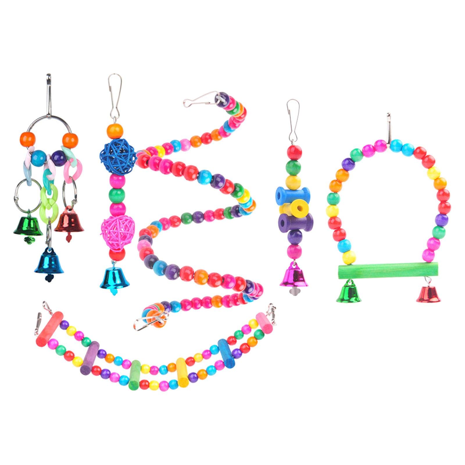 Colorful Wooden Bird Toys for Parrots - Chewable & Interactive Play Accessories - Perfect for Cage Decoration & Training Enrichment