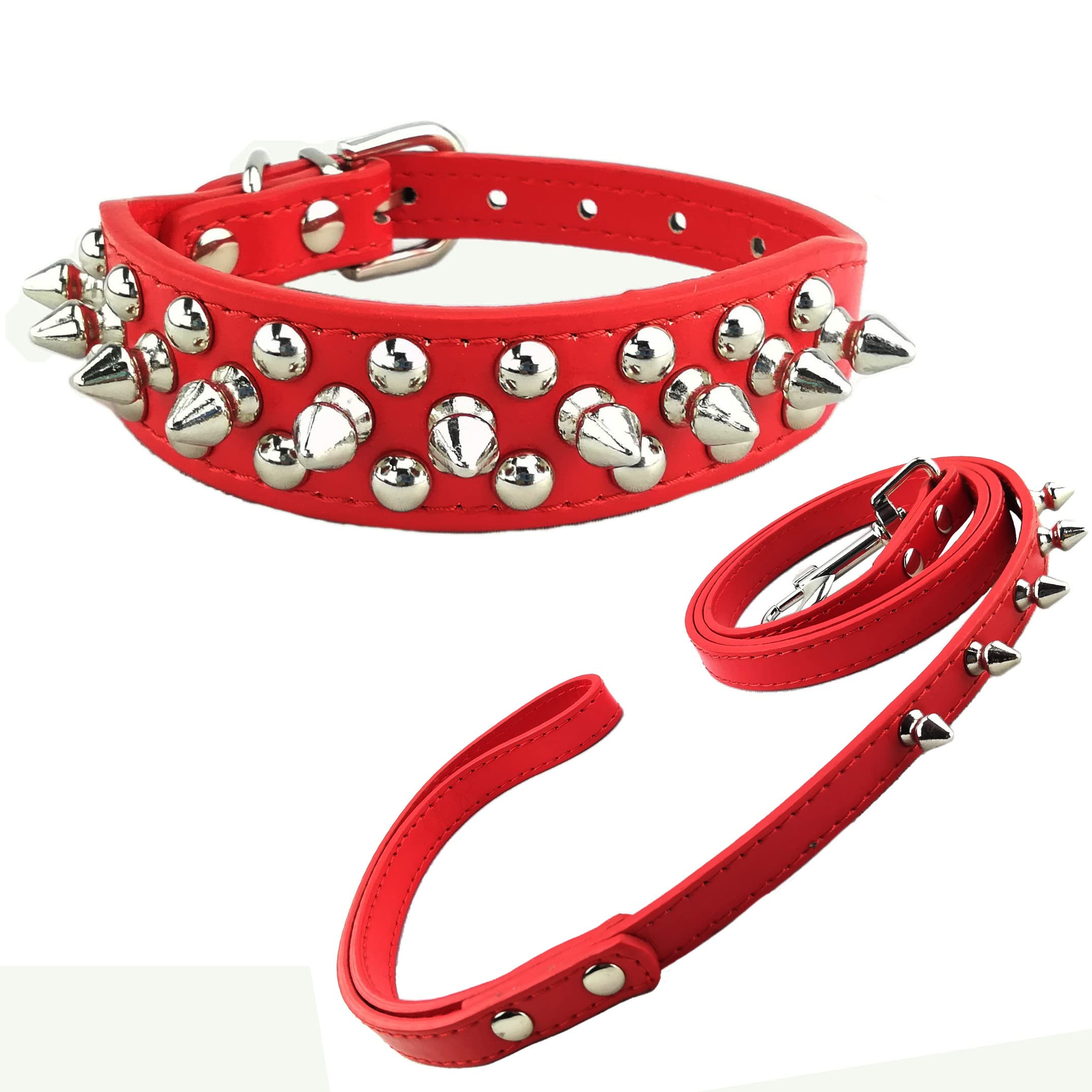 Stylish Punk Studded Dog Collar and Leash Set - Heavy Duty Adjustable Pet Collar with Matching Leash for Small Medium Large Dogs - Perfect for Walking, Training & Fashion Accessories