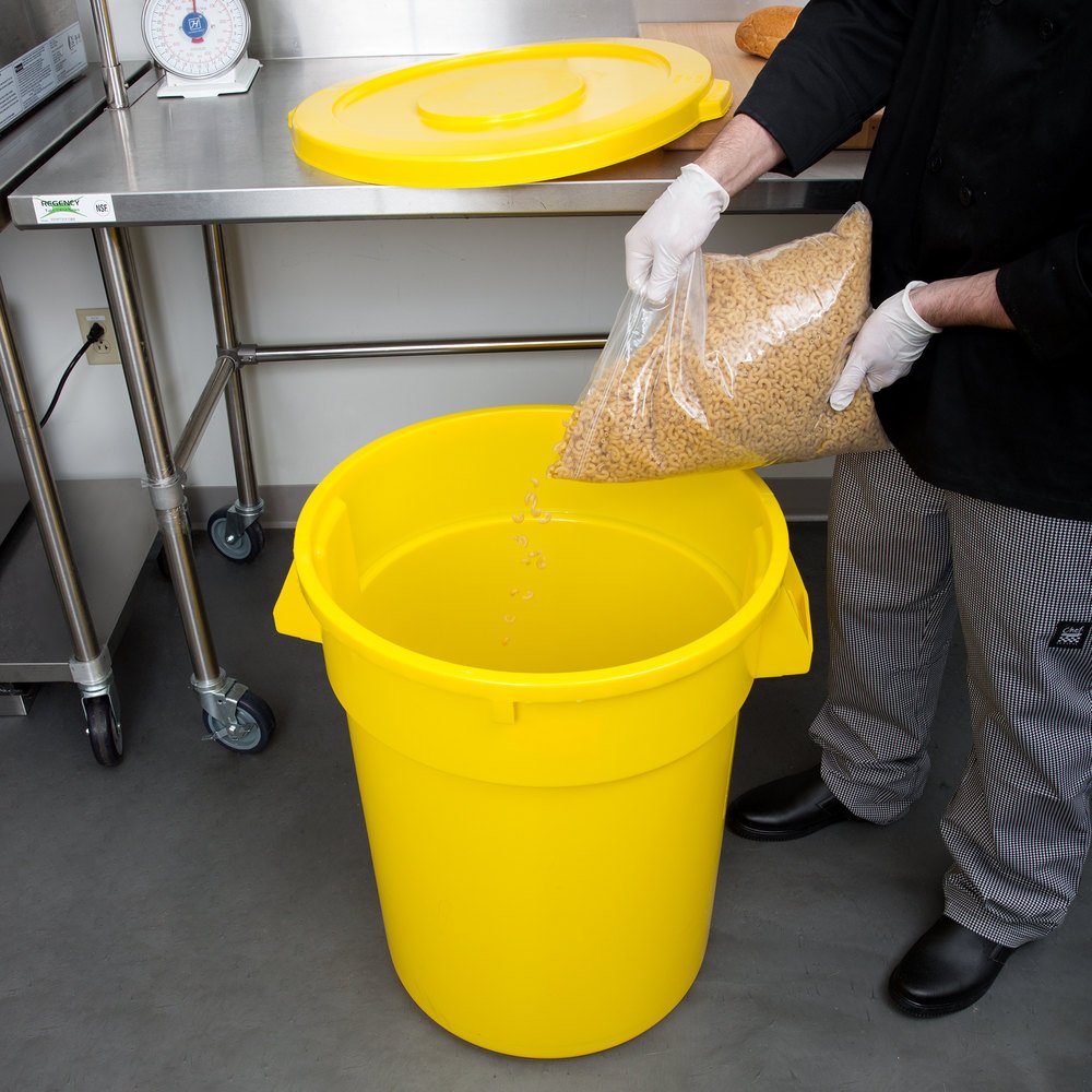 Huskee 32 Gallon Yellow Trash Can with Lid - Heavy Duty Commercial Garbage Bin for Kitchen, Office, Restaurant & Outdoor Use