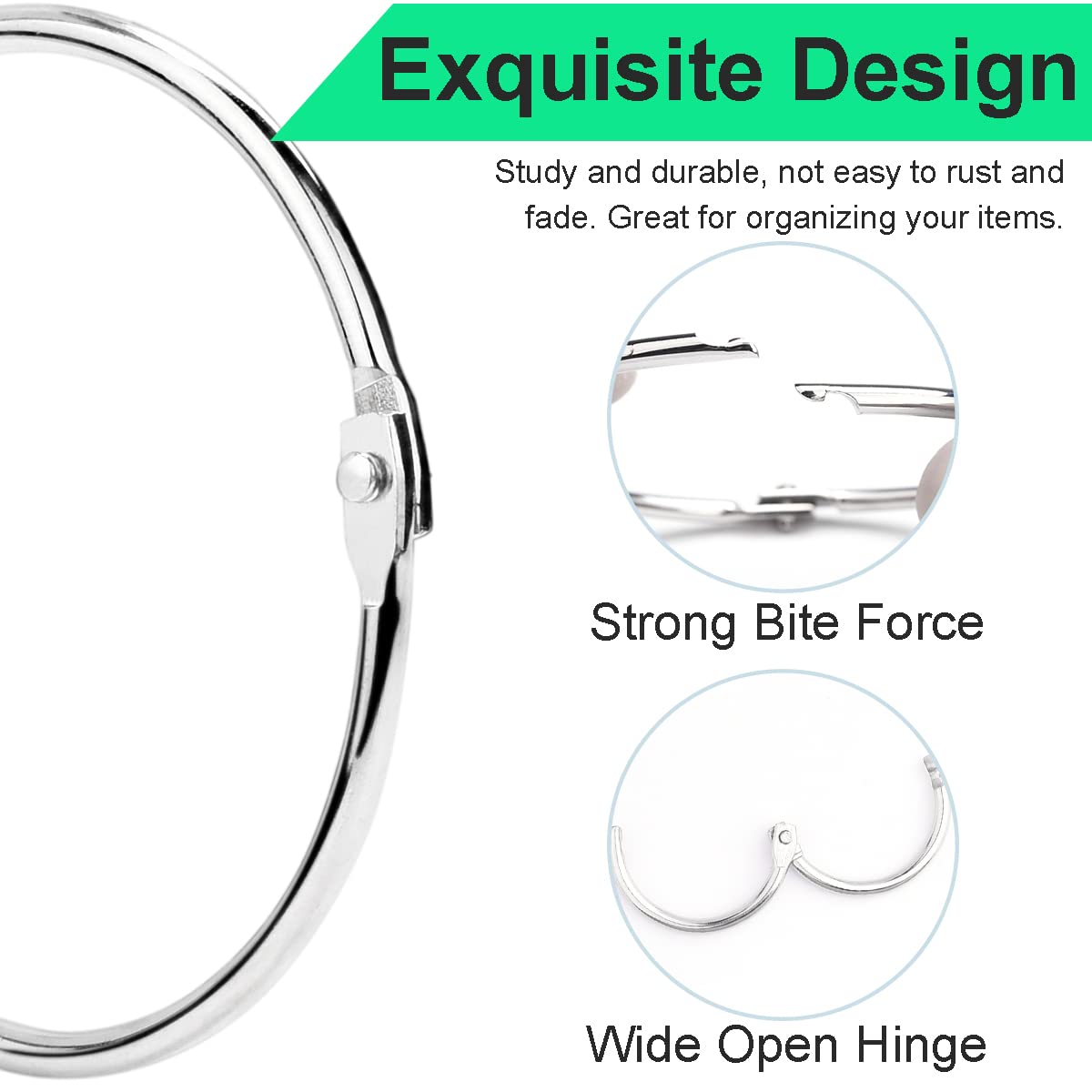 CooBigo 1 Inch Metal Loose Leaf Binder Rings - 50 Pack Silver Book Rings for Index Cards, Flashcards, Shower Curtain Hooks, DMC Embroidery Floss Organization & Key Chains - Perfect for Office, School, Crafting & Home Organization