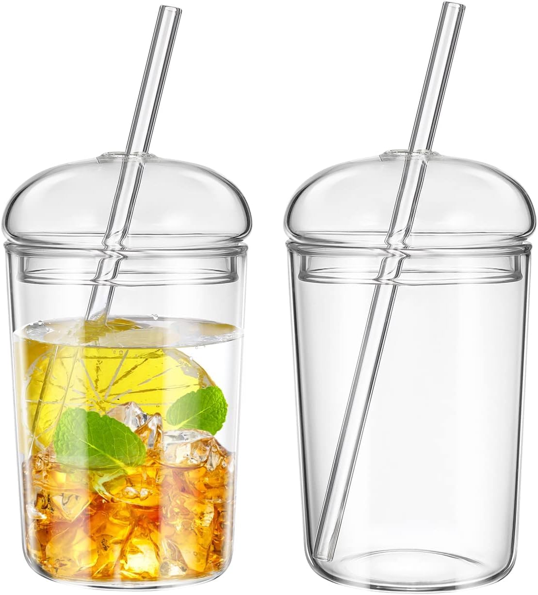 DOITOOL 2-Pack 16oz Glass Cups with Lids & Straws - Reusable Clear Drinking Glasses for Coffee, Tea, Juice, Cocktails, Bubble Tea - Perfect for Home, Office, Parties & Outdoor Use