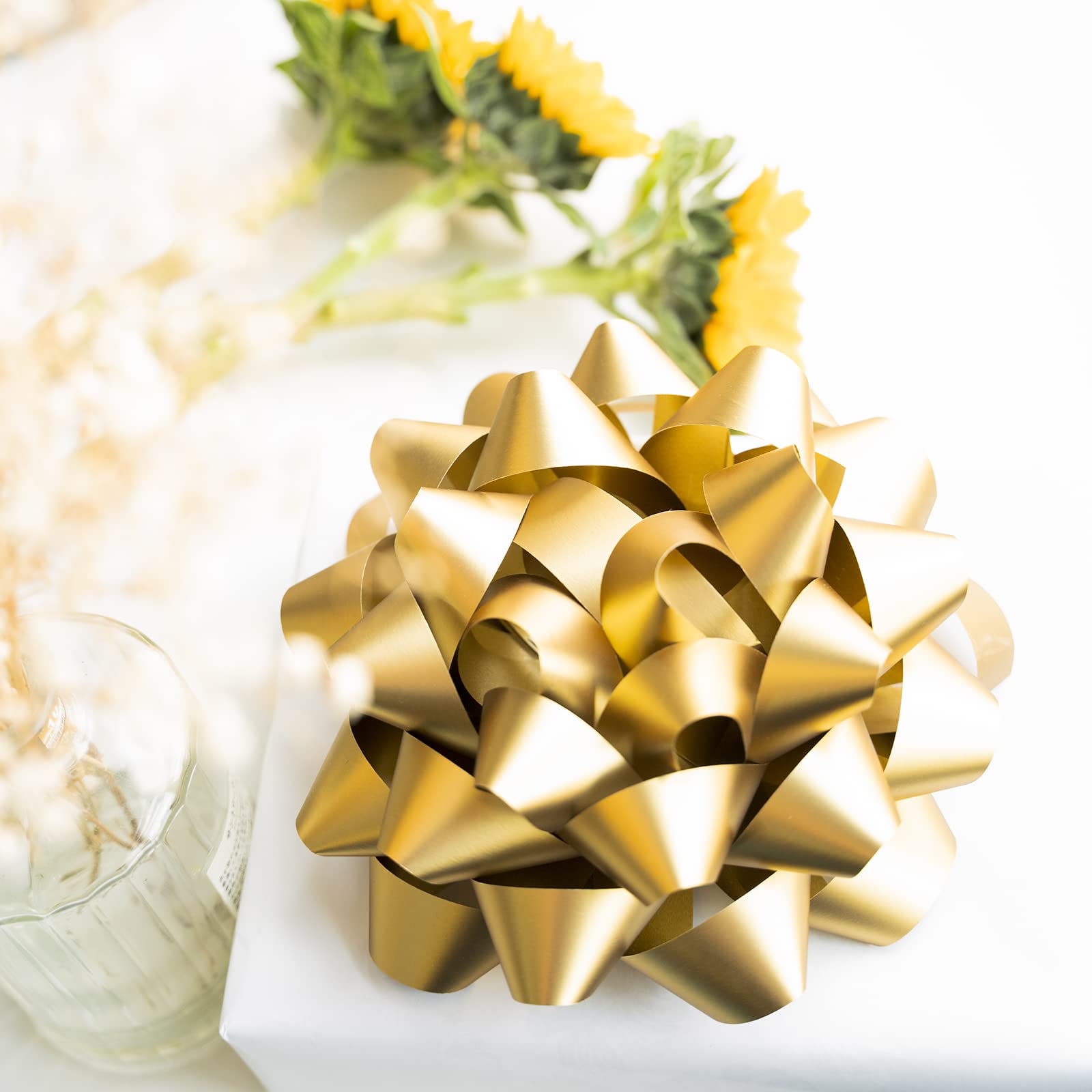 MAYPLUSS 8 Inch Matte Gold Gift Bow - Premium 1-Pack Decorative Bow for Birthday, Christmas, Holiday & Party Favors - Perfect for Gift Wrapping, Wedding Decorations & DIY Crafts