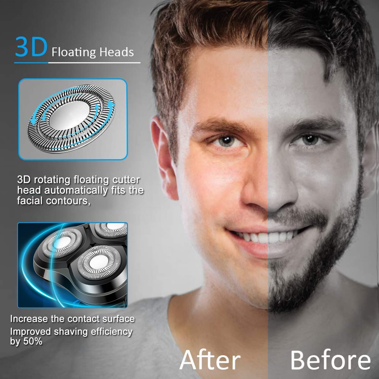 Premium Men's Electric Razor - 3D Rotary Shaver for Dry & Wet Use, USB Rechargeable Cordless Face Shaver - Perfect for Travel & Daily Grooming - Ideal Christmas Gift for Men (Blue)