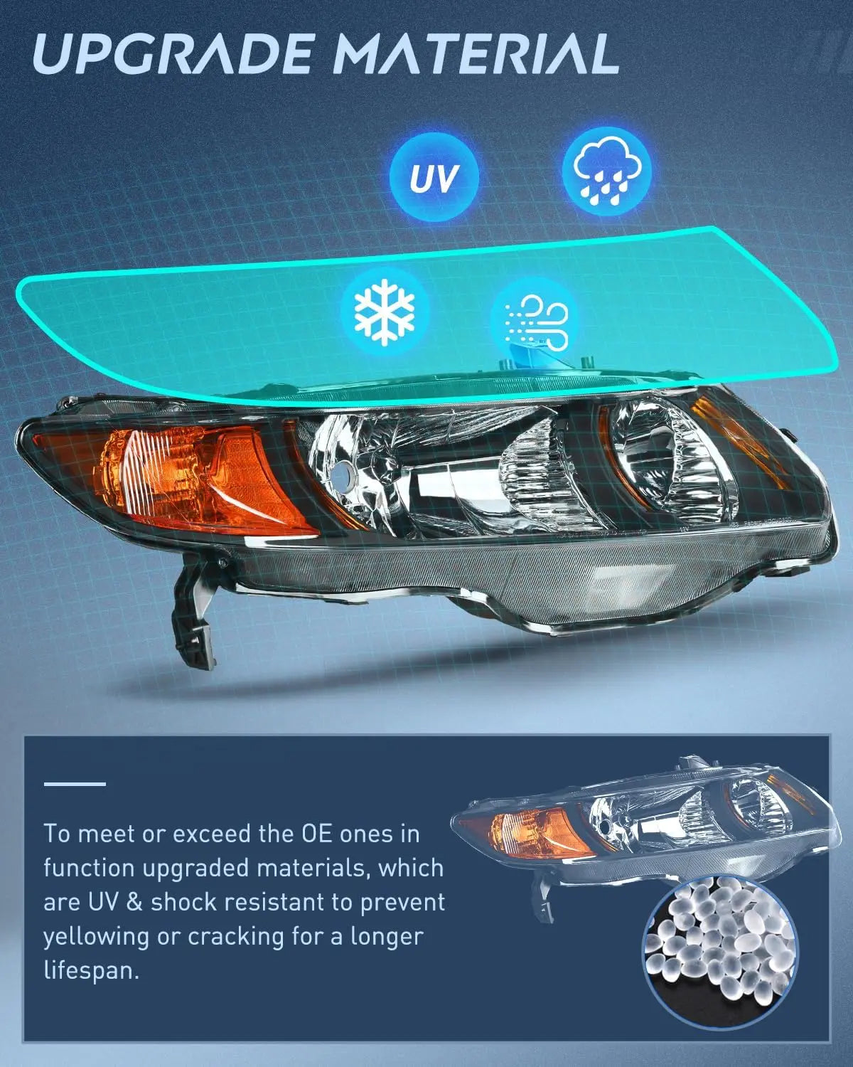 2006-2011 Honda Civic Coupe Headlight Assembly - Black Housing, Amber Reflector, Clear Lens for Improved Night Driving & Style Upgrade