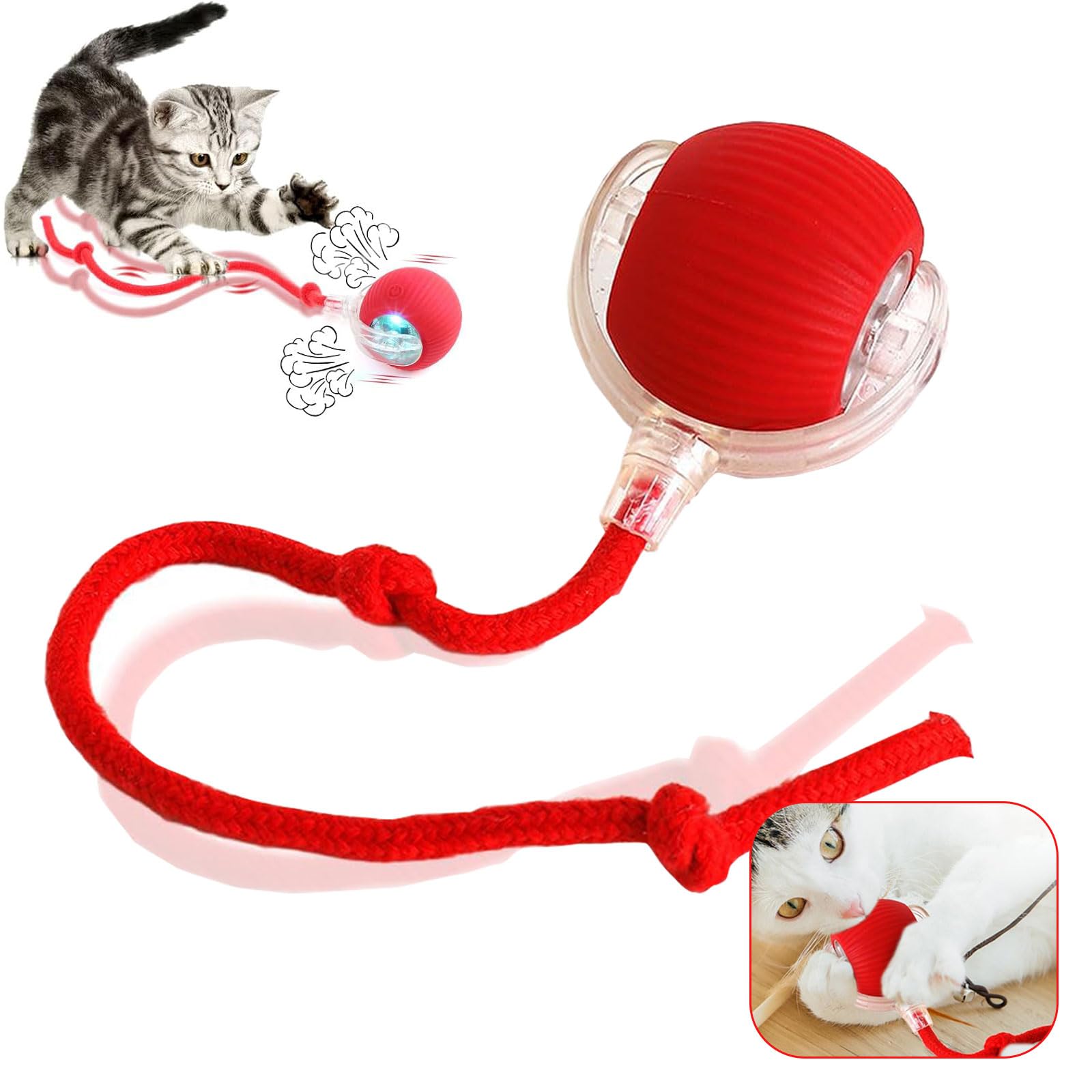 Interactive Cat & Dog Toy - Automatic Rolling Ball with Electric Dodge Feature - Red Interactive Pet Toy for Playtime & Exercise - Perfect for Indoor & Outdoor Fun