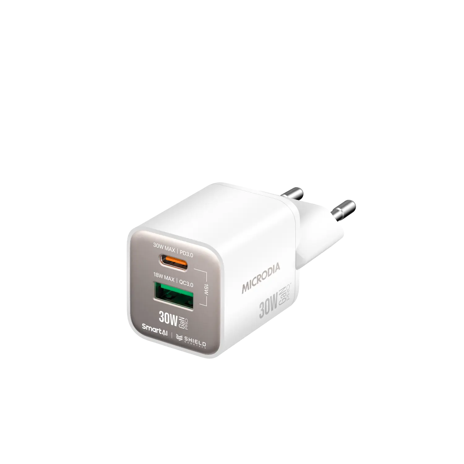 MICRODIA SMARTCube™ Nano 30W GaN Pro Wall Charger - Dual Port USB C PD3.0 & USB A QC3.0 Fast Charger - Compact Travel Charger for iPhone, Samsung, iPad, MacBook & More