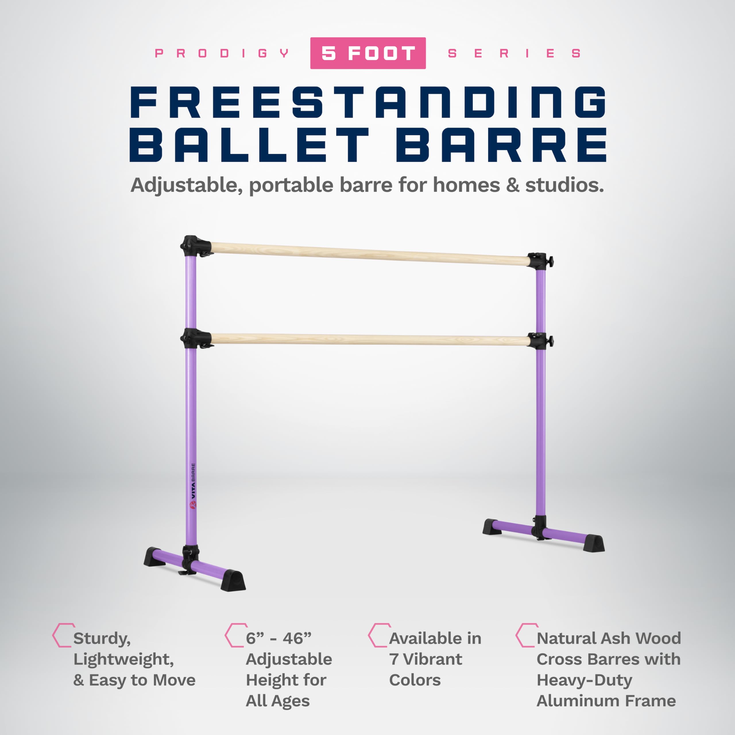 VITA Barre Portable Freestanding Double Ballet Barre - Adjustable Height Wooden Dance Bar for Home & Gym | USA Made Exercise Equipment for Kids & Adults | Perfect for Ballet Training, Fitness Workouts, Pilates & Yoga Practice