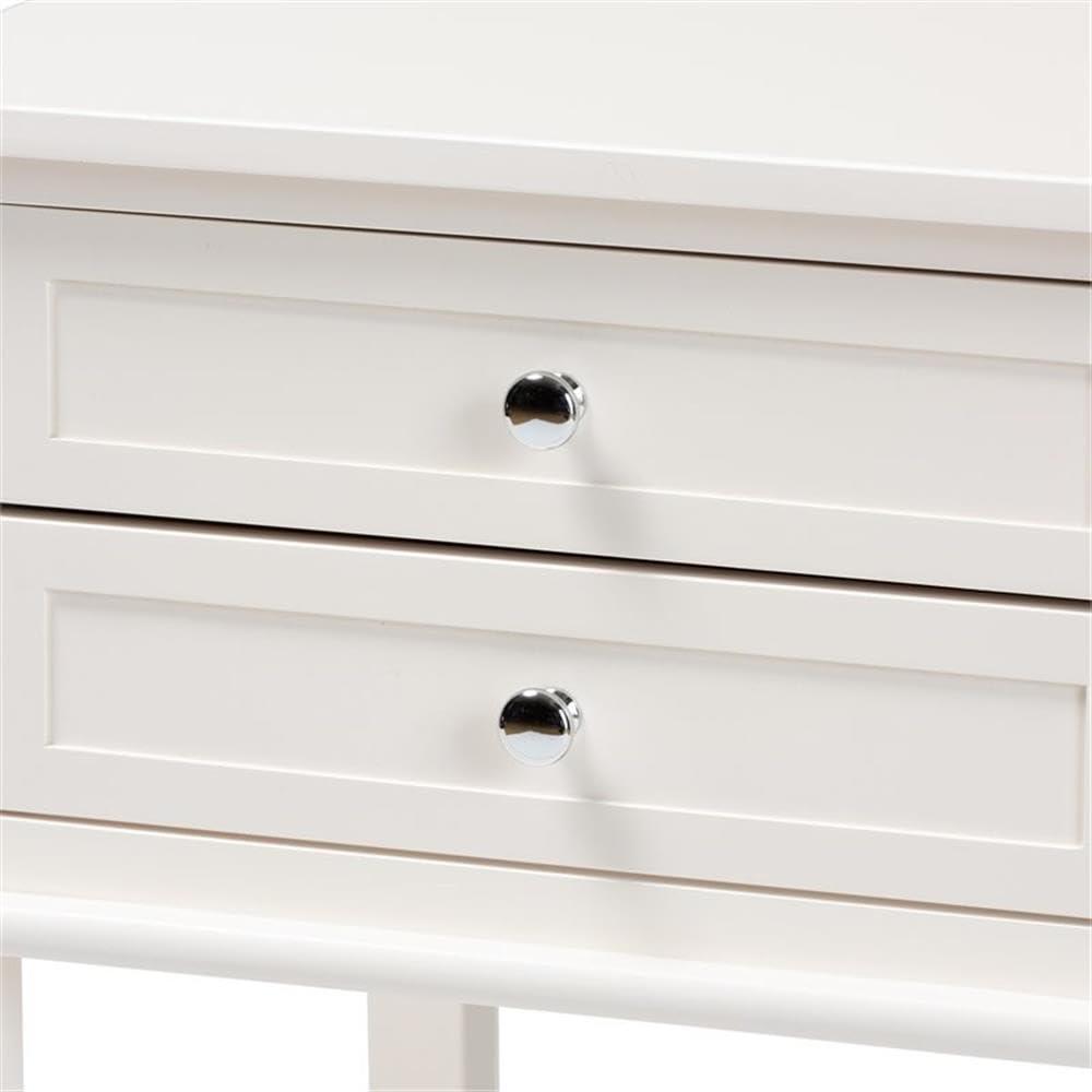 BOWERY HILL White Finished 2-Drawer Wood Nightstand - Modern Bedside Table for Bedroom, Living Room & Guest Room - Compact Storage with Smooth Gliding Drawers