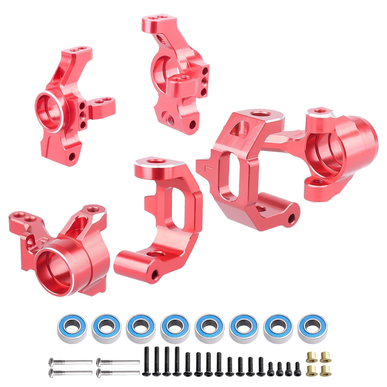 Aluminum Caster Blocks & Steering Blocks Rear Stub Axle Carriers Upgrade Set for Traxxas 4-Tec 2.0/3.0 1/10 RTR RC Touring Car - Red | High-Performance Replacement Parts for Racing & Drifting