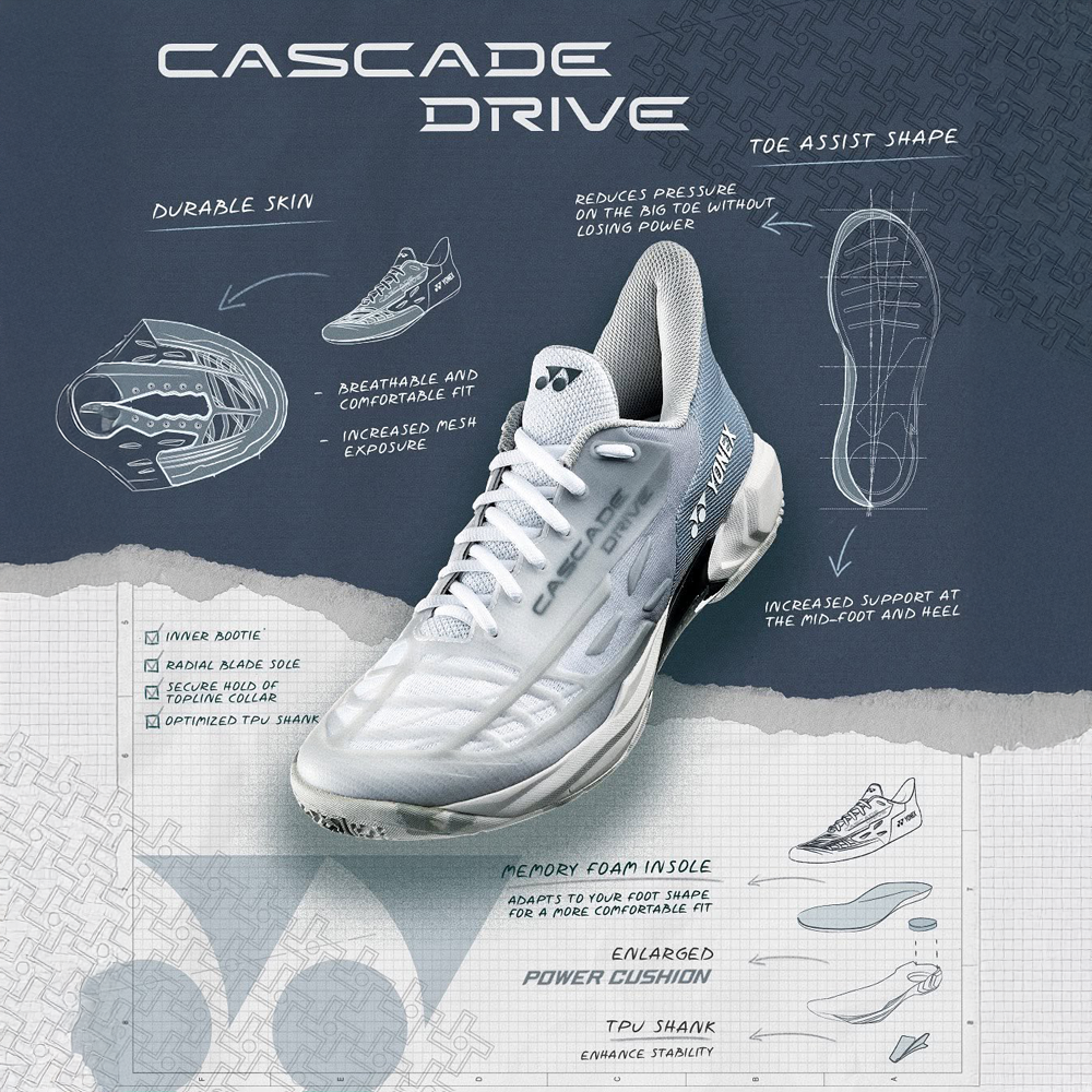 Yonex Cascade Drive 2 Badminton Shoes - Matte White | Lightweight & Breathable for Indoor Sports | Perfect for Badminton, Tennis & Court Games