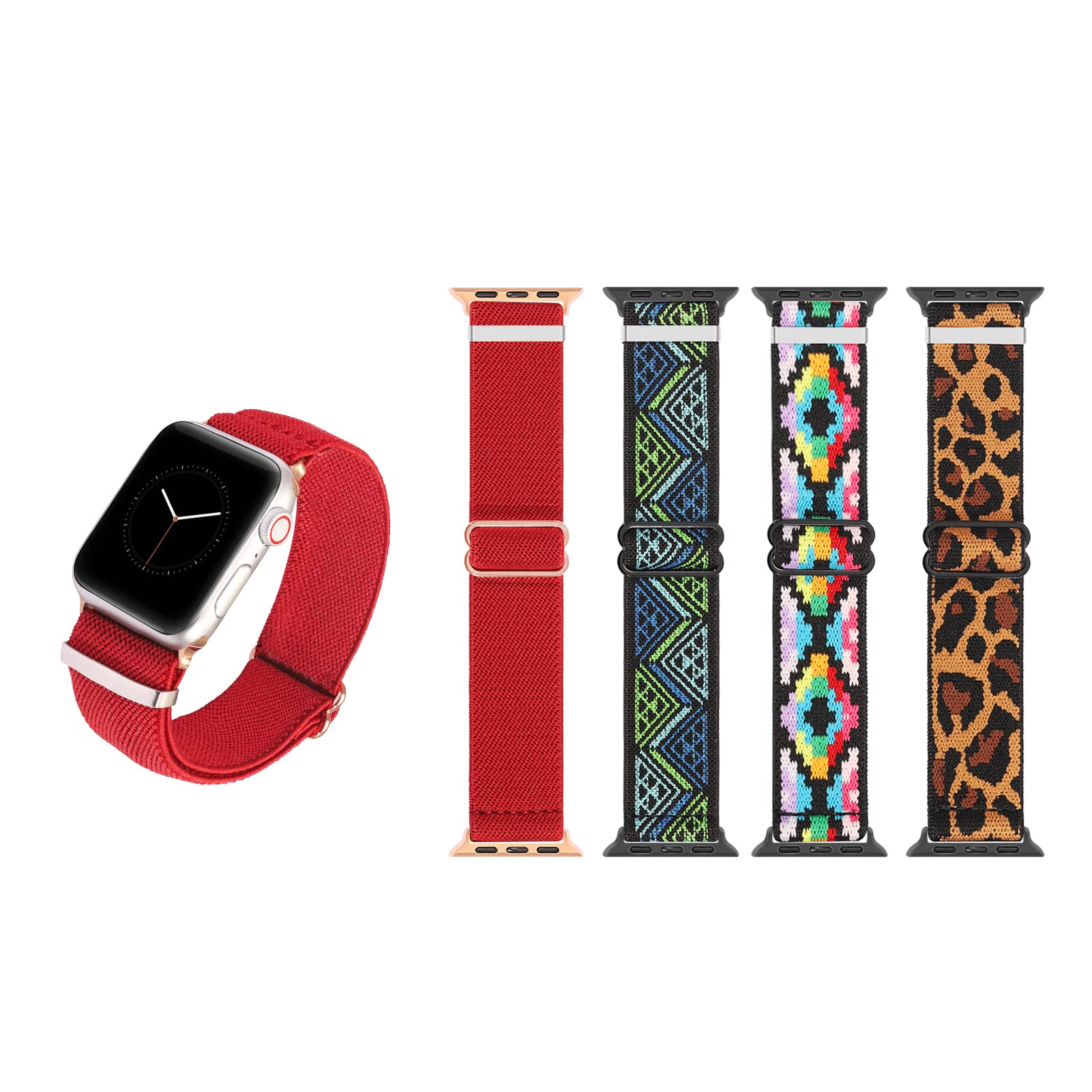 4 Pack Stretchy Braided Sport Watch Bands Compatible with Apple Watch 38mm 40mm 41mm - Soft Elastic Nylon Loop Strap for Women - Perfect for iWatch Series 7/6/5/4/3/2/1/SE - Ideal for Workouts, Running & Everyday Wear