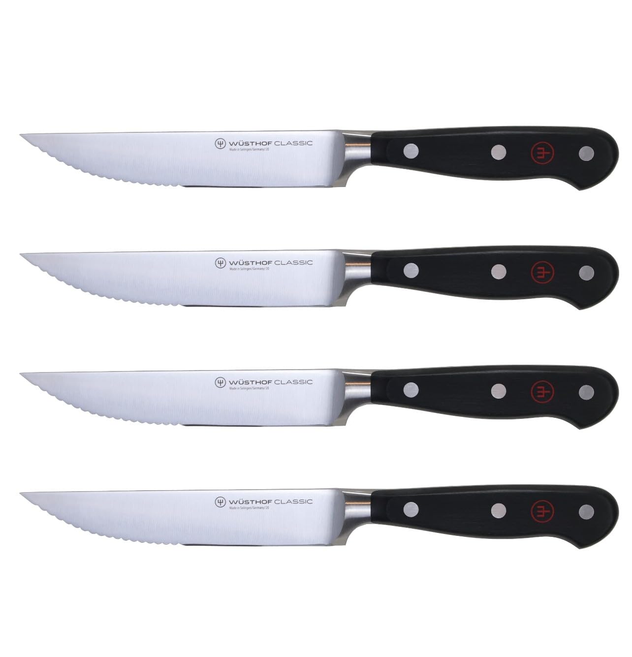 WÜSTHOF Classic Serrated 4-Piece Steak Knife Set - Premium German Stainless Steel Steak Knives for Perfect Meat Cutting - Ideal for Steak Dinners, BBQs & Fine Dining