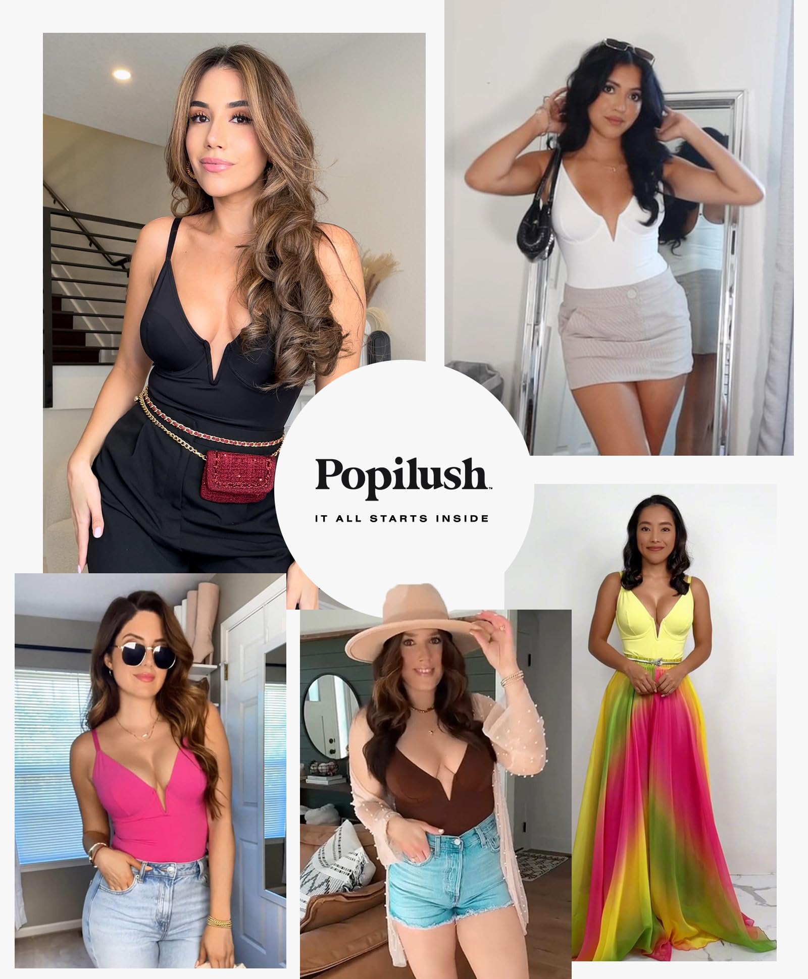 Popilush Women's Tummy Control Shapewear Bodysuit - Deep V Corset Top Thong Body Shaper for Slimming & Smoothing | Perfect for Dresses, Workwear & Special Occasions