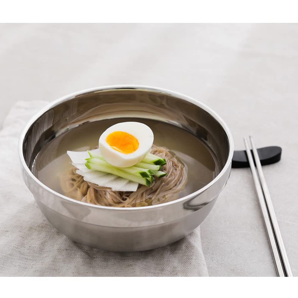 Premium Vacuum Insulated Double Wall Stainless Steel Korean Naengmyeon Bibimbap Bowl Set - 4 Pack (20cm) - Perfect for Cold Noodles, Rice Bowls & Meal Prep - Ideal for Home, Restaurants & Picnics