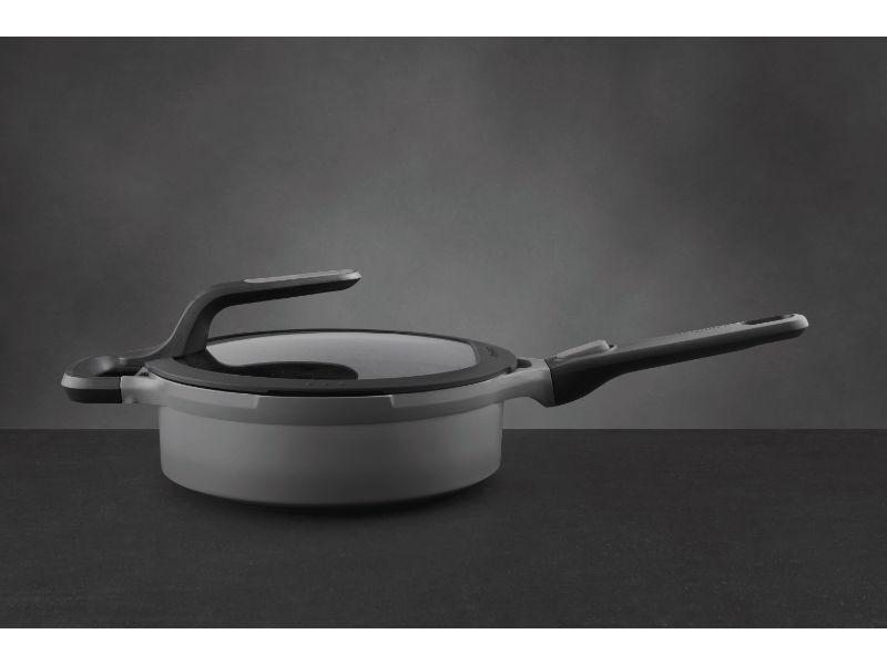BergHOFF GEM 10 Non-Stick Covered Saute Pan 3.5 Quart with Detachable Handle, Grey - Perfect for Sautéing, Frying & Simmering on Gas, Electric & Induction Cooktops