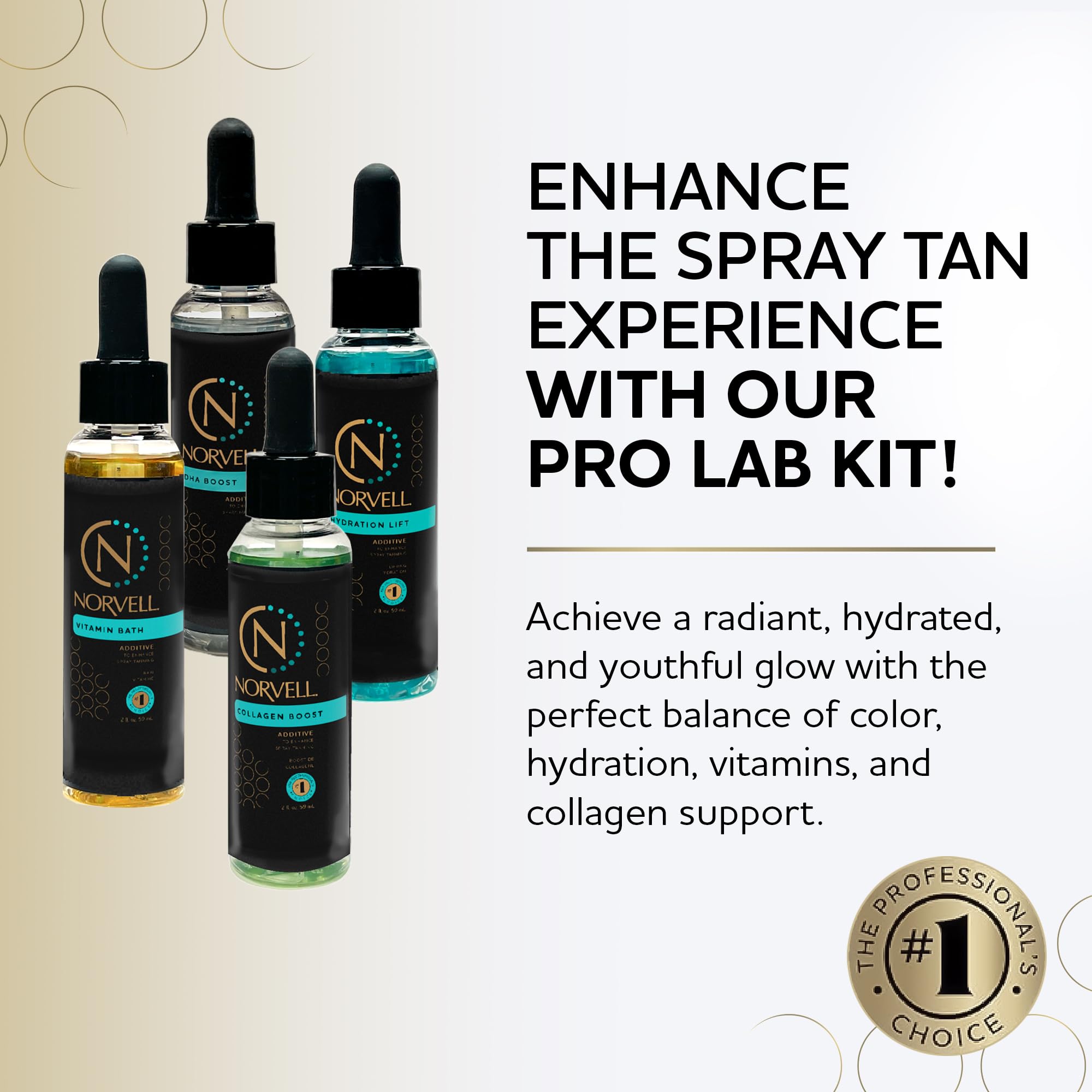 Norvell Pro Lab Kit - Professional Spray Tan Additives Set with DHA Boost, Hydration Lift, Collagen Boost & Vitamin Bath (2 oz Each) for Salon & At-Home Tanning