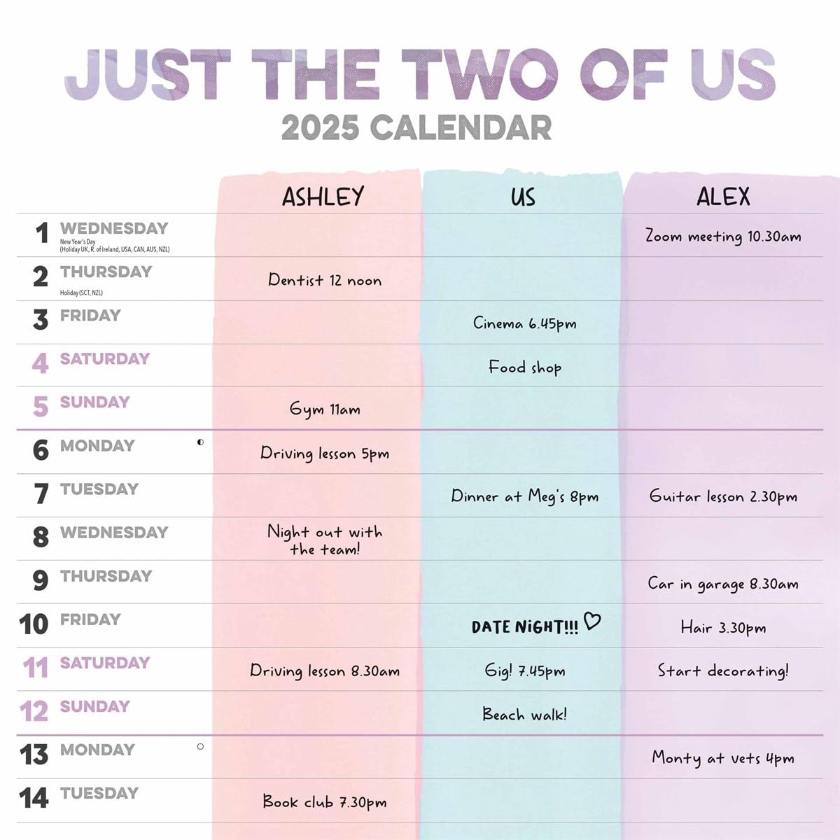 Just the Two of Us Planner Wall Calendar 2025 - Couples Planning & Romantic Date Tracker - Perfect for Anniversaries, Valentine's Day & Relationship Goals