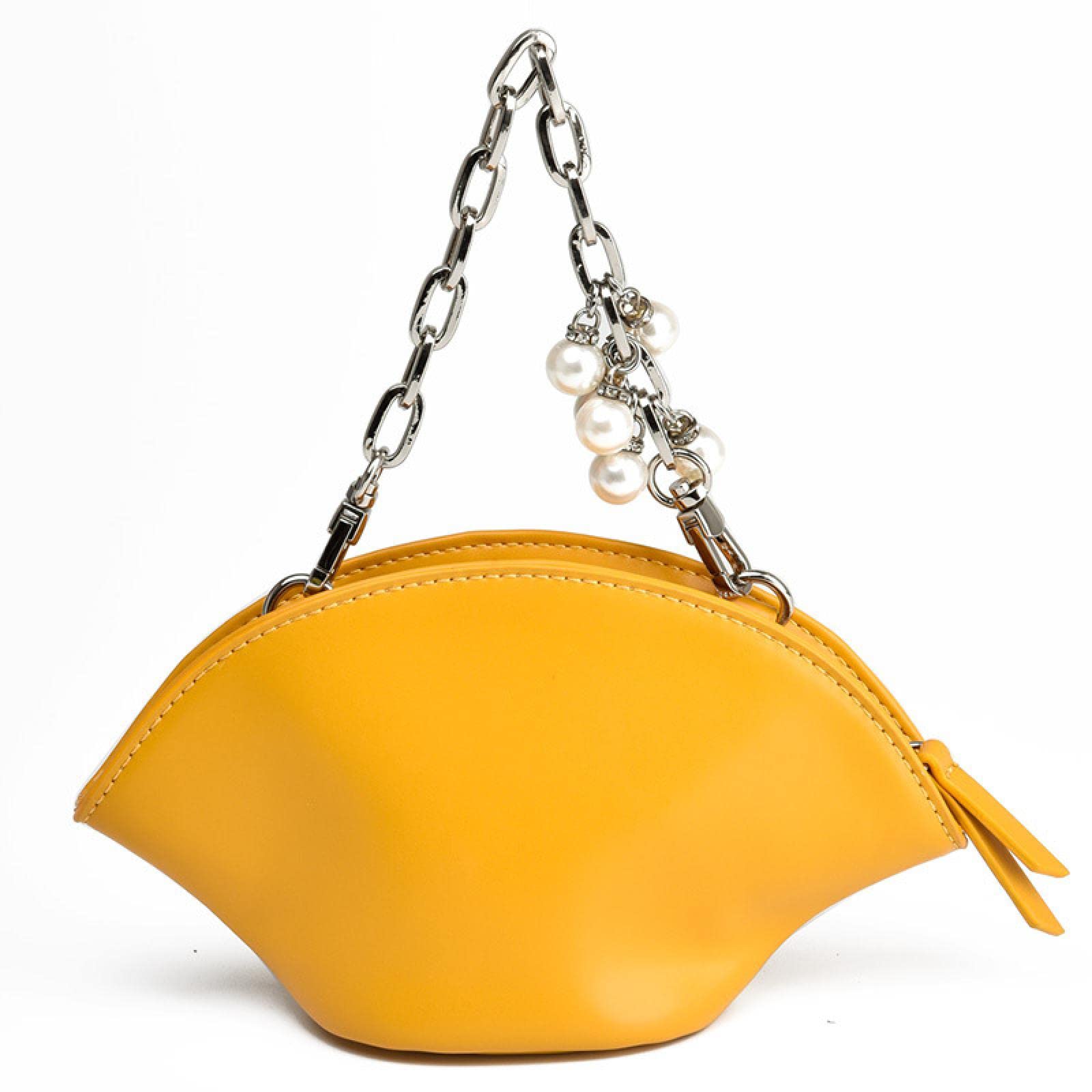 Stylish Shell-Shaped Tote Bag for Women - Crossbody Shoulder Bag with Pearl Chain, Mini Dumpling Design in Yellow | Perfect for Shopping, Travel & Casual Outings