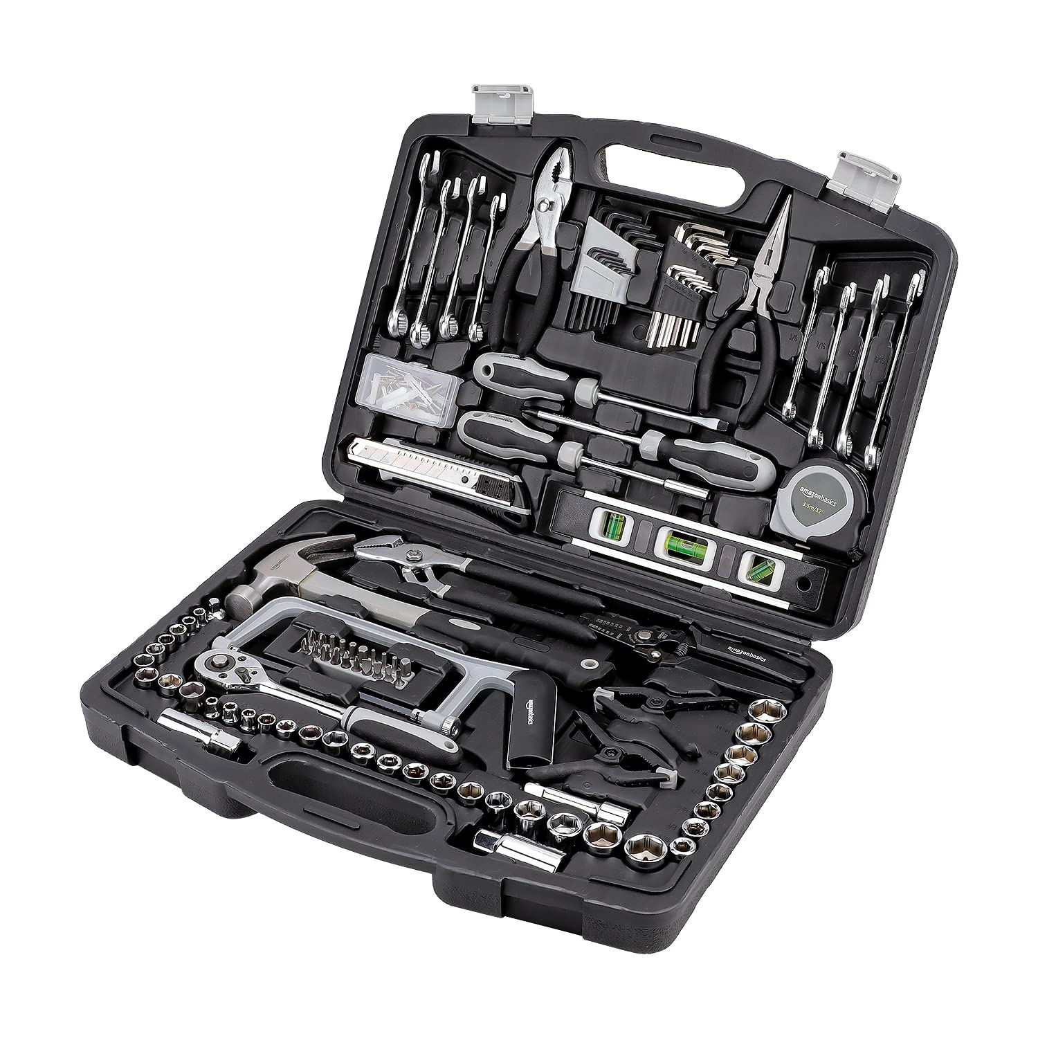 AmazonBasics 173-Piece General Household Hand Tool Set - Complete DIY Repair Kit for Home Improvement, Maintenance & Construction Projects - Includes Wrenches, Screwdrivers, Pliers & More - Perfect for Garage, Workshop & Household Repairs