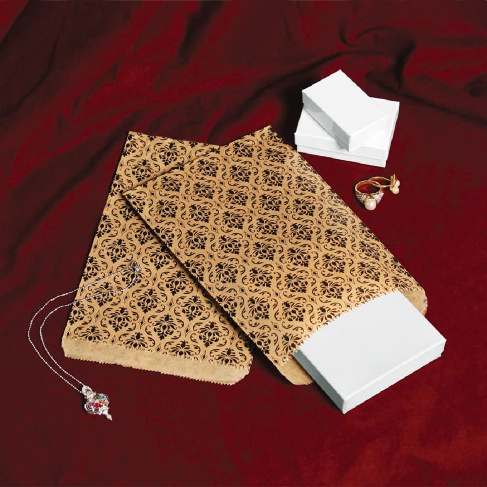 200 Pcs Brown & Black Damask Paper Gift Bags - 8.5