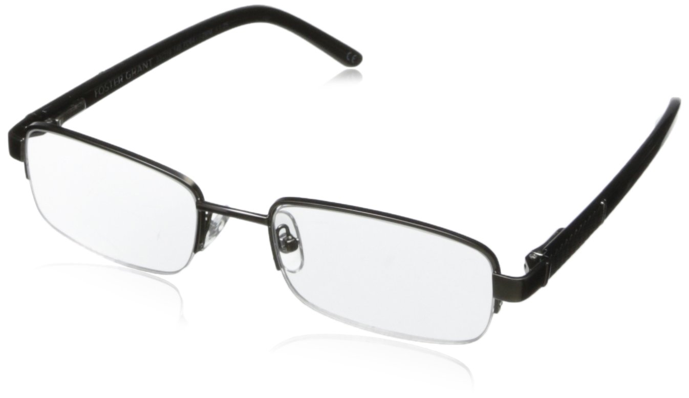 Foster Grant Men's Lyden Rectangular Reading Glasses +2.00 to +4.00 Strength | Lightweight Metal Frame | Blue Light Blocking | Perfect for Office, Reading & Computer Work
