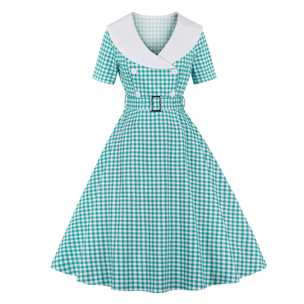 Vintage A-Line Double Breasted Plaid Dress for Women | Classic Floral Print Flowy Midi Dress | Perfect for Office, Party & Casual Wear