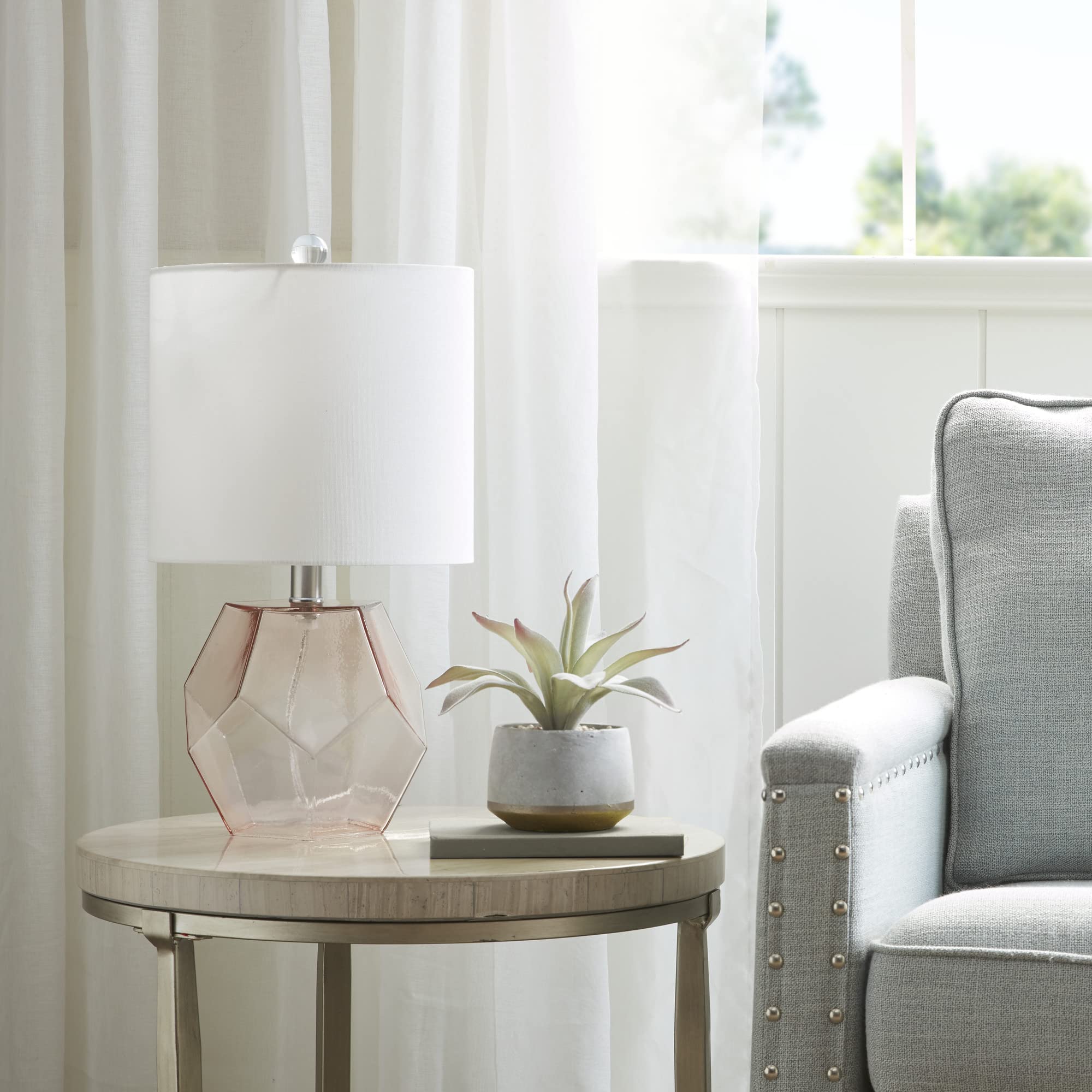 510 Design Bella Glass Table Lamp with Cotton Blend Fabric Shade - 60W Bedside Nightstand Light with Rotary Switch & 60