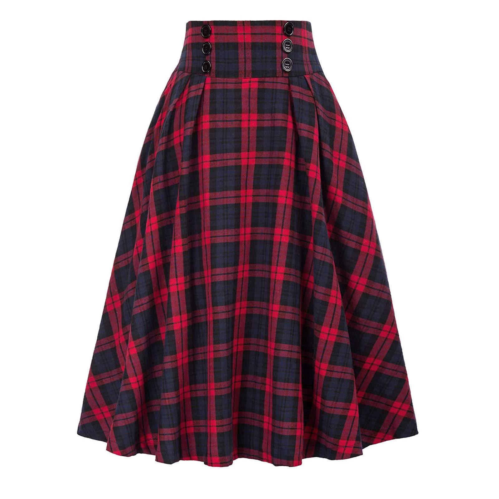 Stylish Women's Vintage Plaid Pleated Skirt with Pockets - High Waist Casual Skirt with Side Slit for Everyday Wear, Office & Date Night Outfits