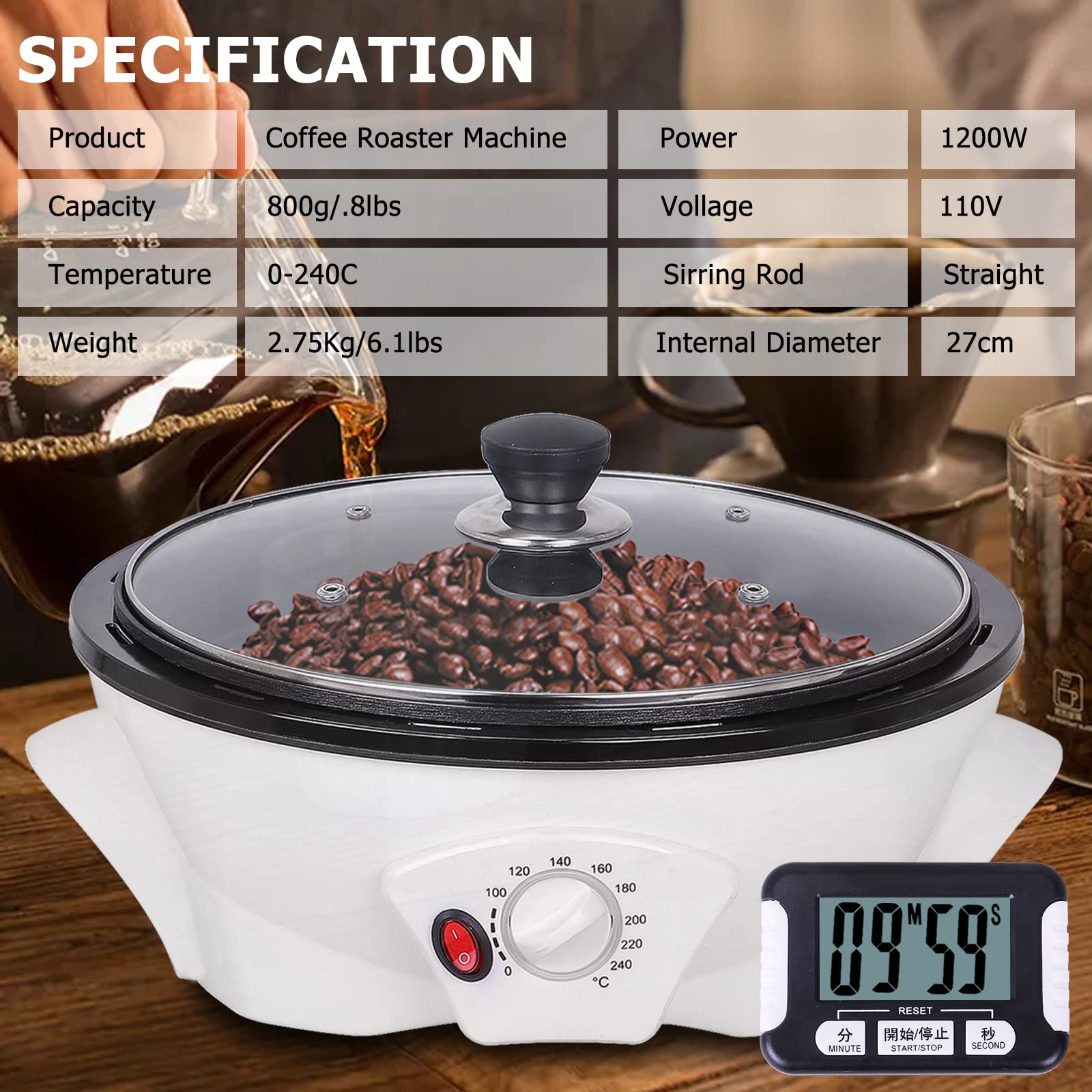 Premium JIAWANSHUN Electric Coffee Roaster & Bean Cooler - Home & Commercial Coffee Roasting Machine for Fresh Artisan Coffee - Perfect for Coffee Shops, Cafes & Home Baristas
