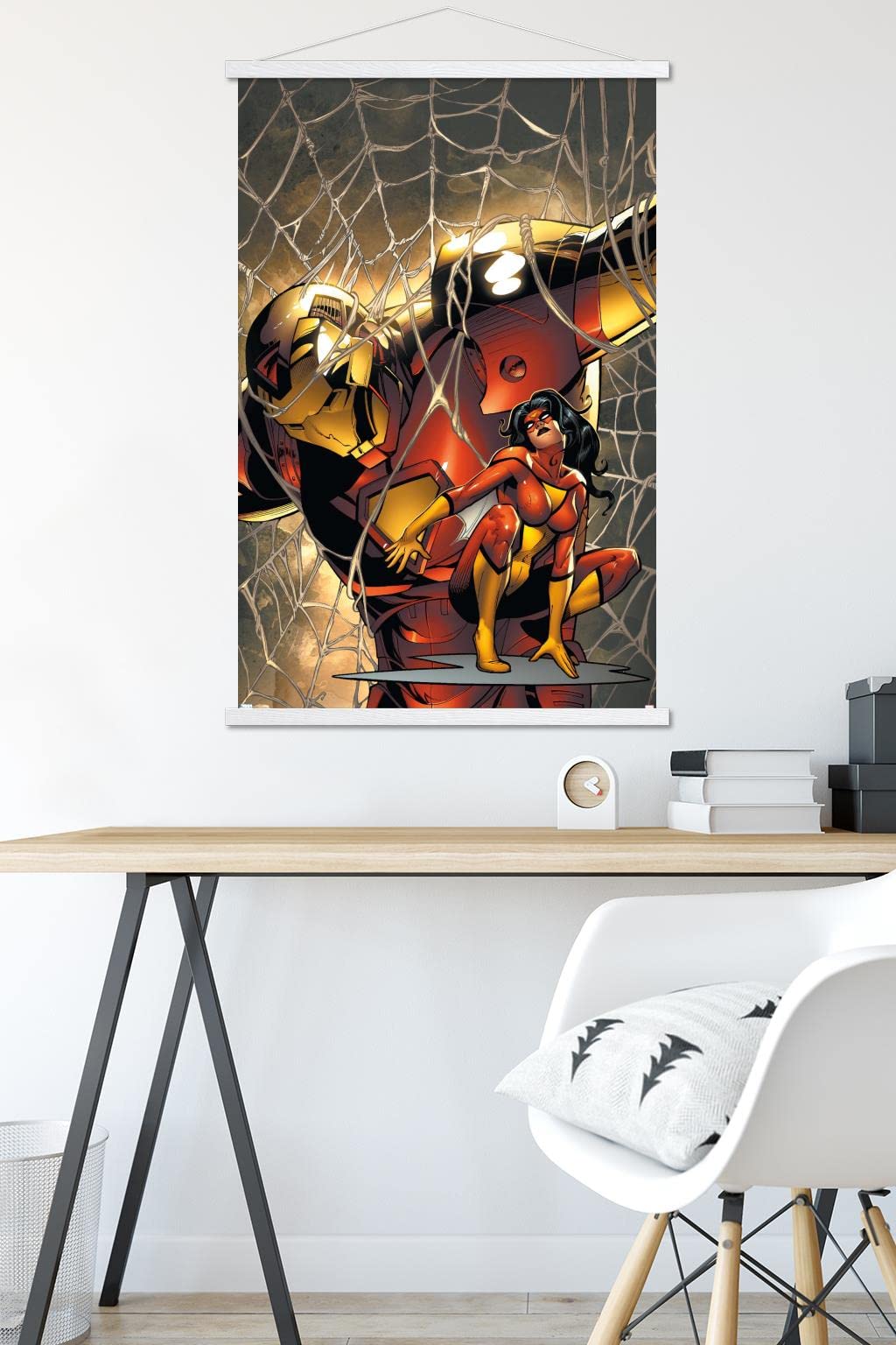 Trends International Comics Spider Woman Marvel Adventures Iron Man #10 Wall Poster - 22.375 x 34 Inch Premium Print with Magnetic Frame & White Hanger - Perfect for Home Decor, Office, Bedroom, and Comic Book Fan Gifts
