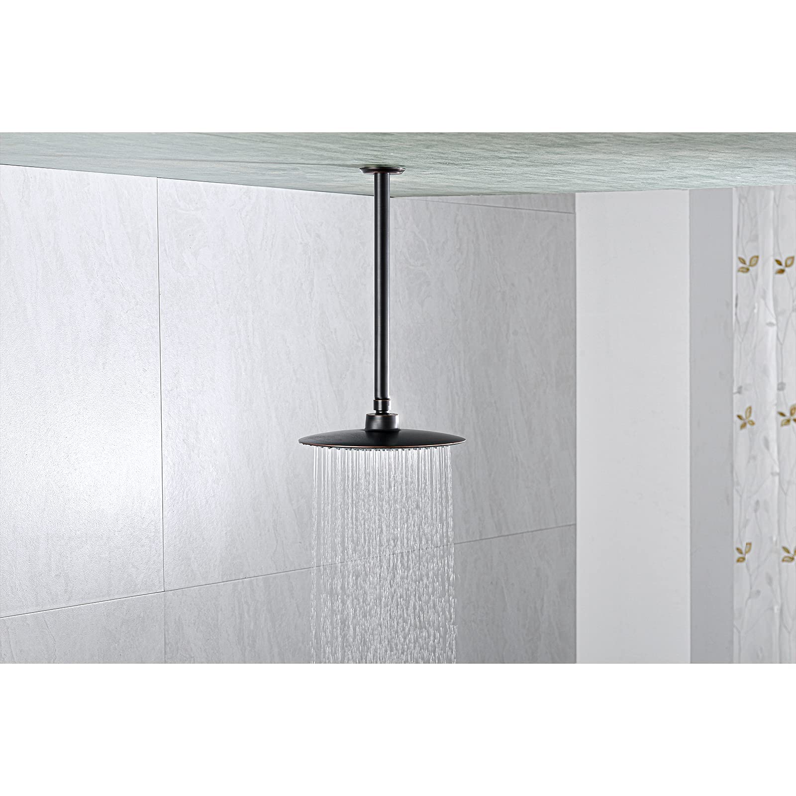12 Inch Oil Rubbed Bronze Ceiling Mount Shower Arm with Flange - Heavy Duty Rain Shower Head Extension Pipe for Luxurious Bathroom Upgrade (Perfect for Spa-Like Shower Experience)