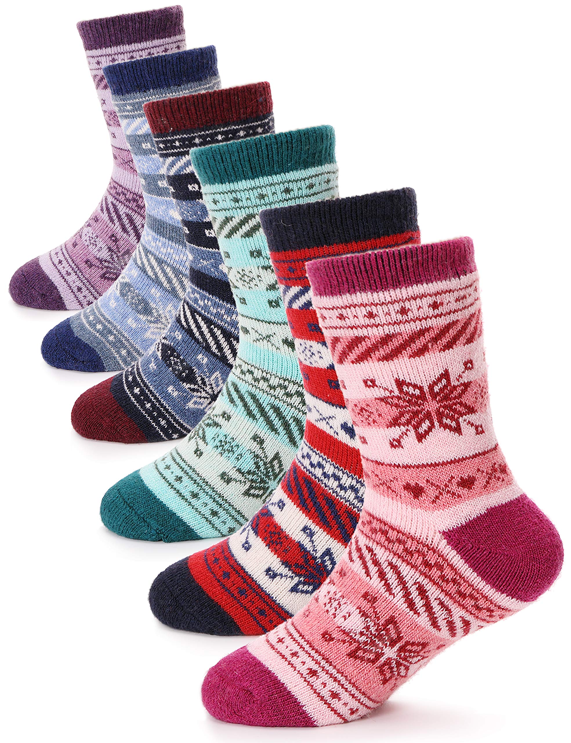 MOGGEI Kids Wool Warm Socks for Boys & Girls - 6 Pairs Thermal Winter Boot Socks for Toddlers - Cozy Thick Hiking Crew Socks - Perfect for Cold Weather, Outdoor Activities & Gift Giving