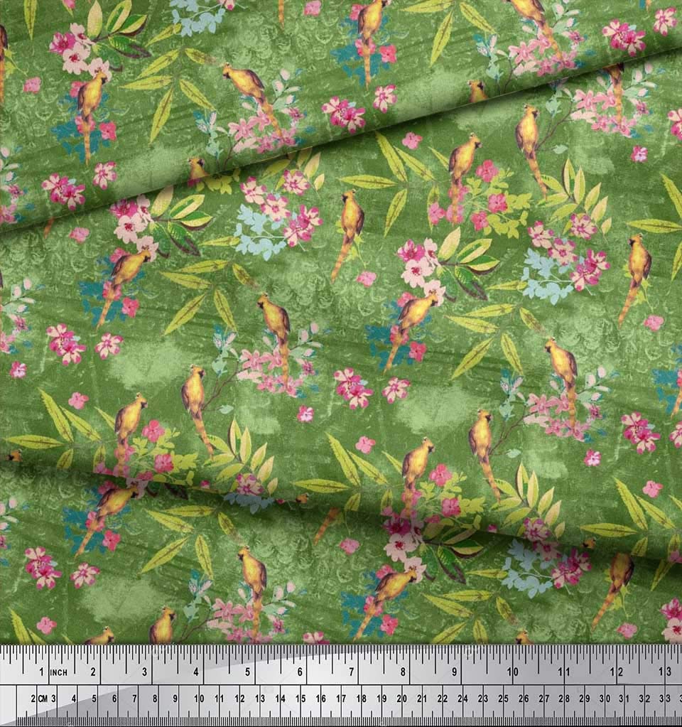 Soimoi Green Cotton Poplin Fabric - 56