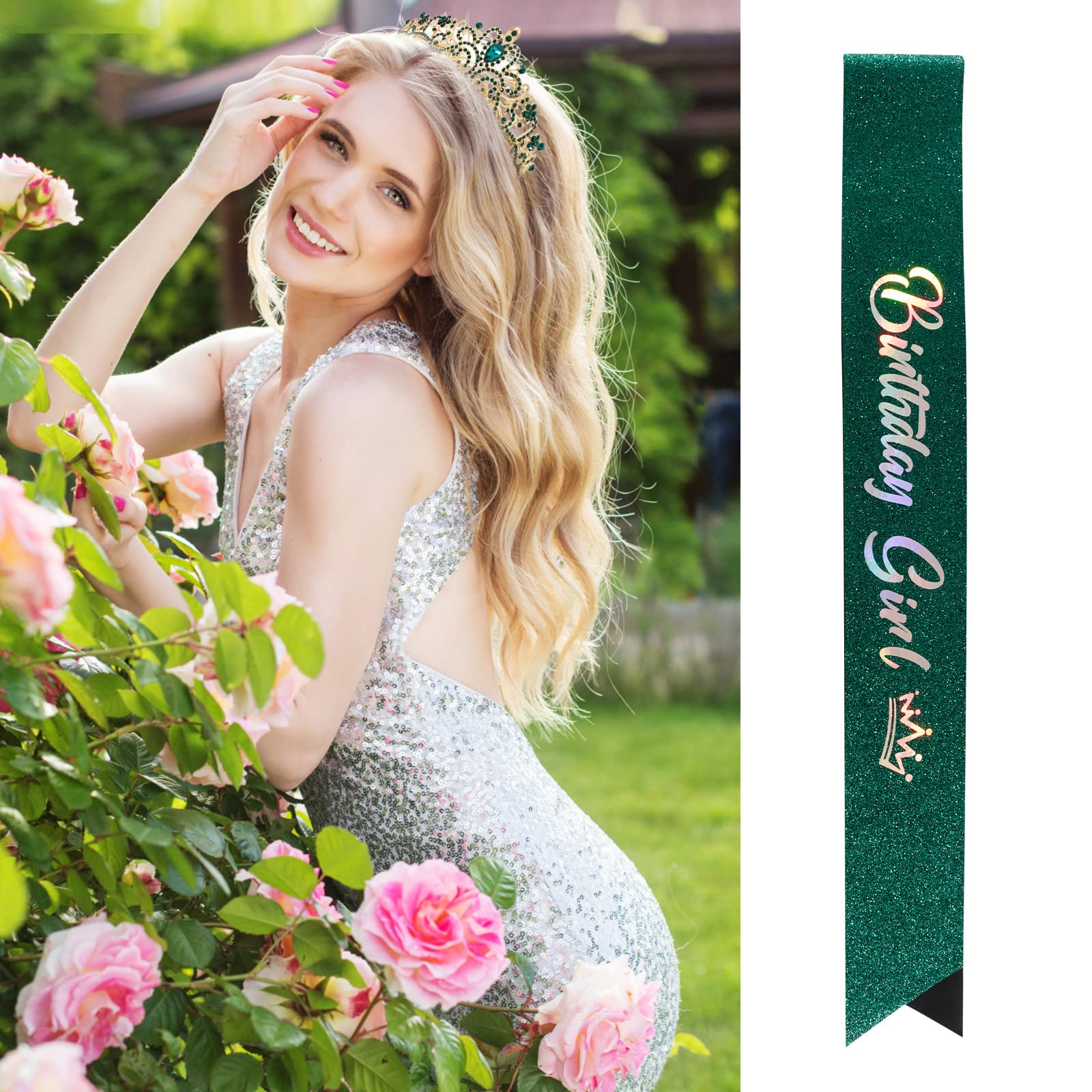 VELSCRUN Girls Birthday Tiara & Crown Set - Princess Party Decorations, Birthday Sash & Gifts for Girls (Pink, Silver) - Perfect for Birthday Parties, Princess Themes & Special Celebrations