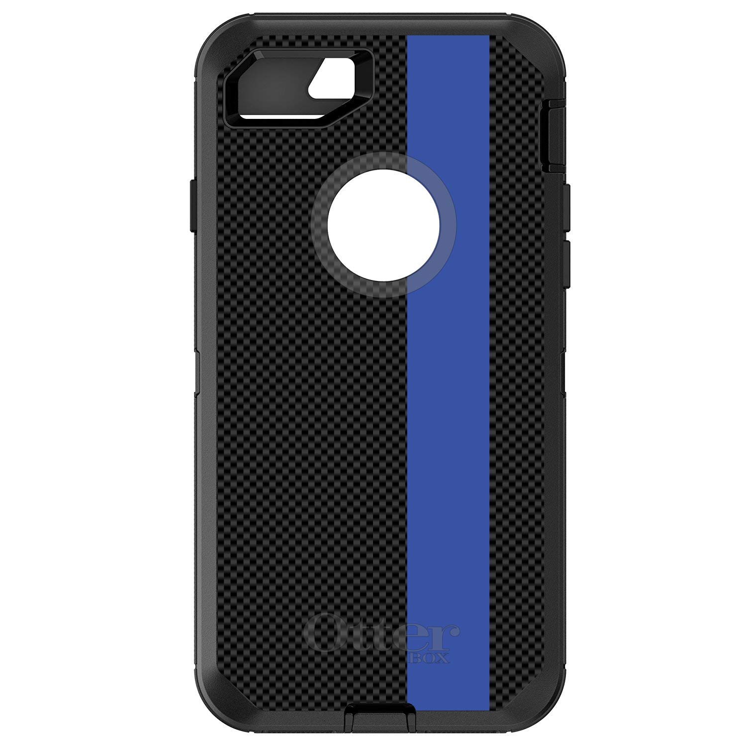 DistinctInk Slim Protective Case for iPhone 7 Plus & 8 Plus (5.5 Inch) - Black Carbon Fiber Thin Blue Line Design - Durable Replacement for OtterBox Defender - Perfect for Everyday Use, Work & Outdoor Activities