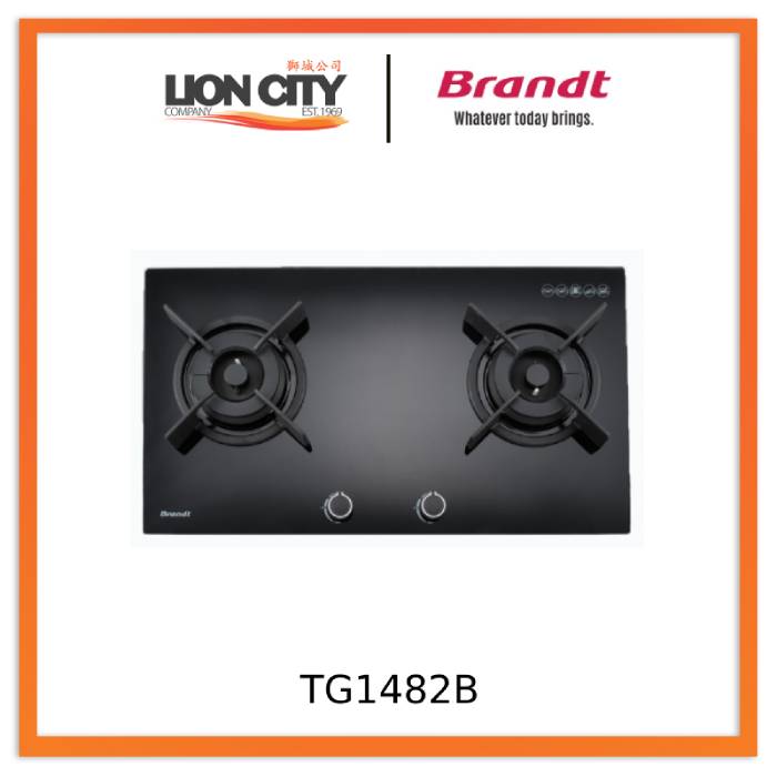 Brandt TG1482B 2 Burner Gas Stove Top - High Efficiency Stainless Steel Cooktop for Home & Restaurant Kitchen Use