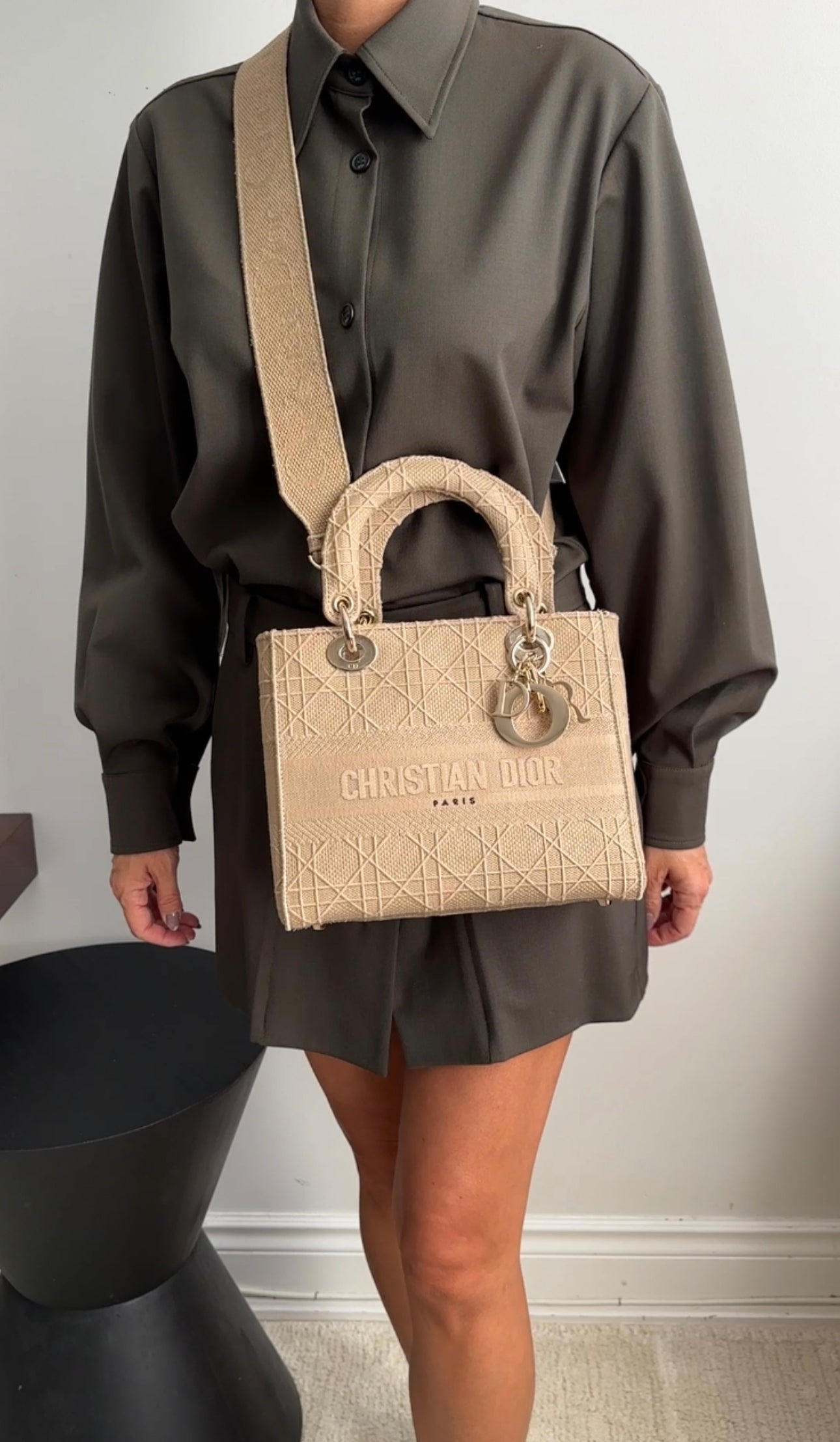 Christian Dior Lady D Lite Medium Beige Canvas Embroidered Shoulder Bag - Luxury Designer Handbag for Women, Perfect for Work, Travel & Special Occasions
