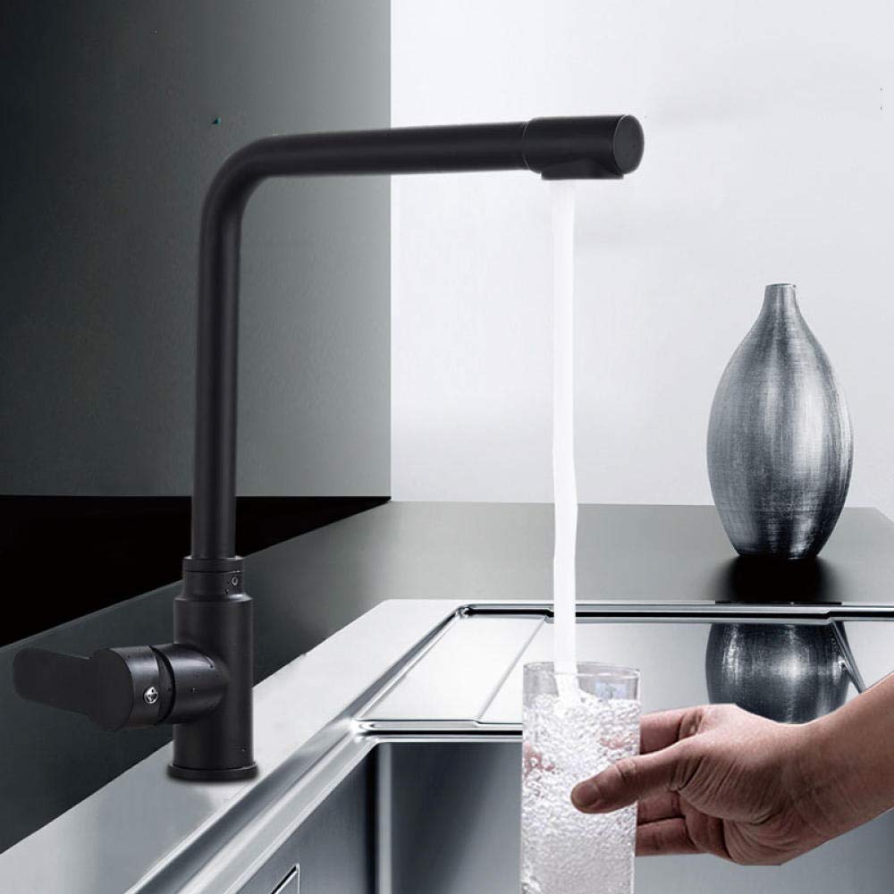Matte Black Purified Water Faucet - Hot & Cold Water Dispenser - Modern Two-in-One Handle Design - Deck Mount Single Hole Sink Faucet - Perfect for Kitchen, RV, and Office Use