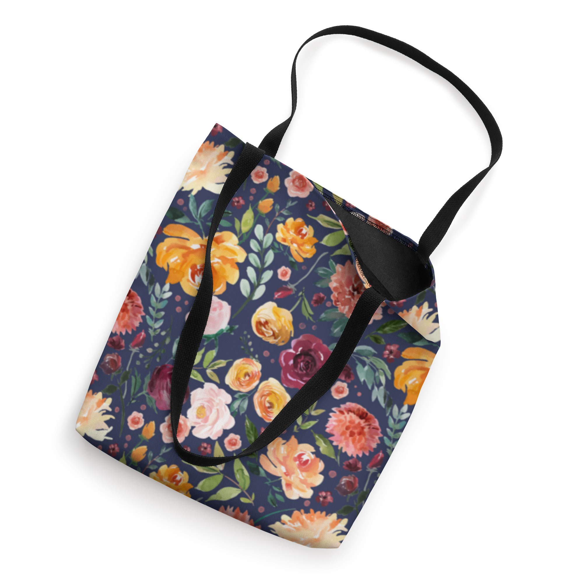 Western Pioneer Country Floral Bouquet Pattern Rose and Navy Tote Bag - Stylish Canvas Shoulder Bag for Women, Perfect for Shopping, Travel, and Everyday Use