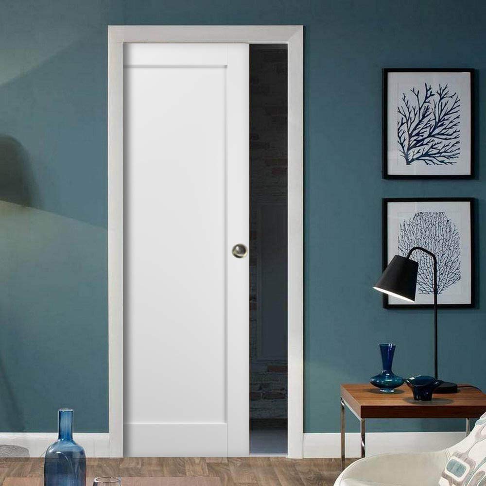 Modern 30x96 Pocket Door Kit with White Ash Quadro 4111 Frame & MDF Sliding Closet Door - Sturdy Hardware for Bedroom & Home Interior (Space-Saving Solution for Small Rooms & Tight Spaces)
