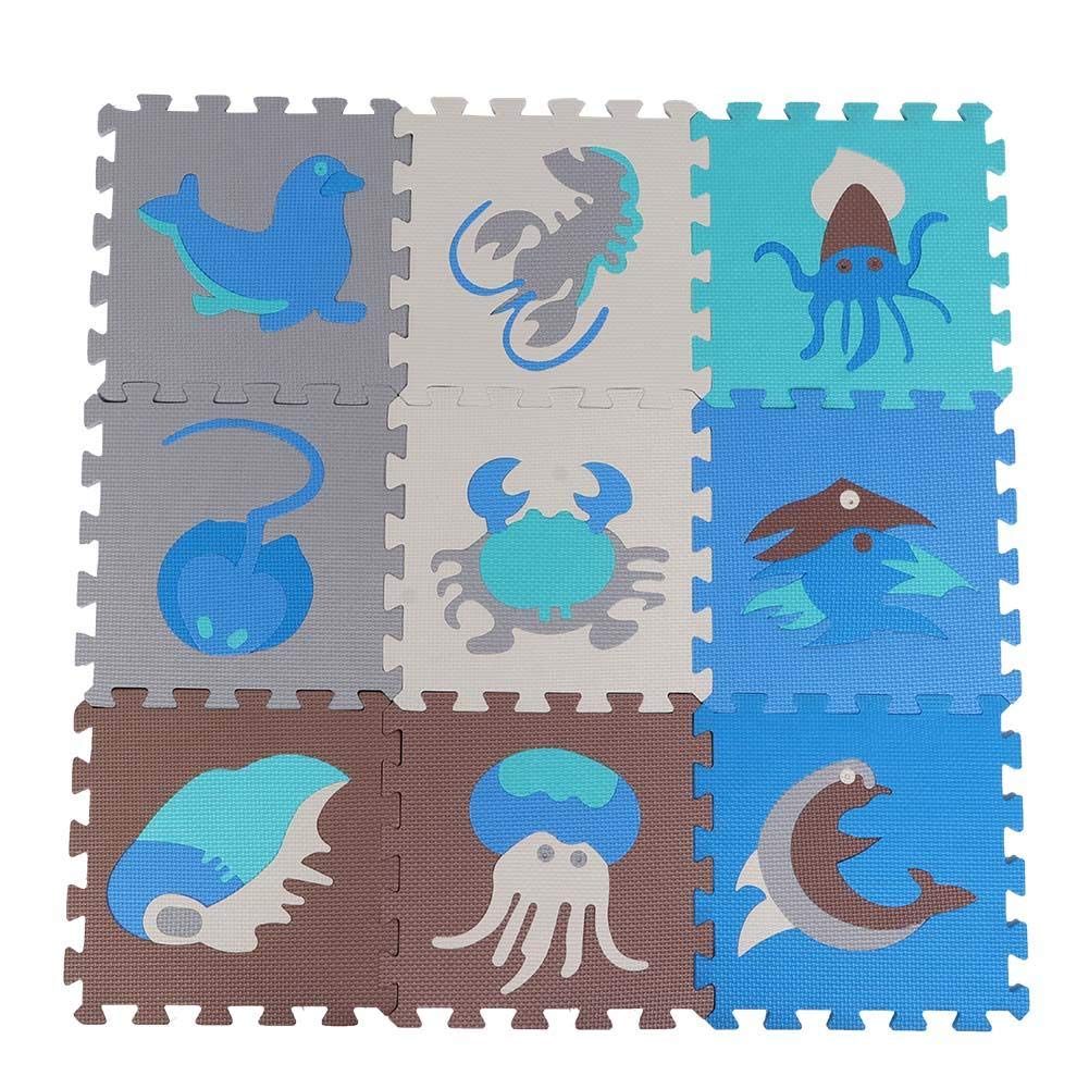 Non-Slip Blue EVA Foam Play Mat for Babies - 9pc Interlocking Puzzle Floor Tiles (30x30cm) - Safe Crawling & Play Area for Infants, Toddler Room & Daycare Centers