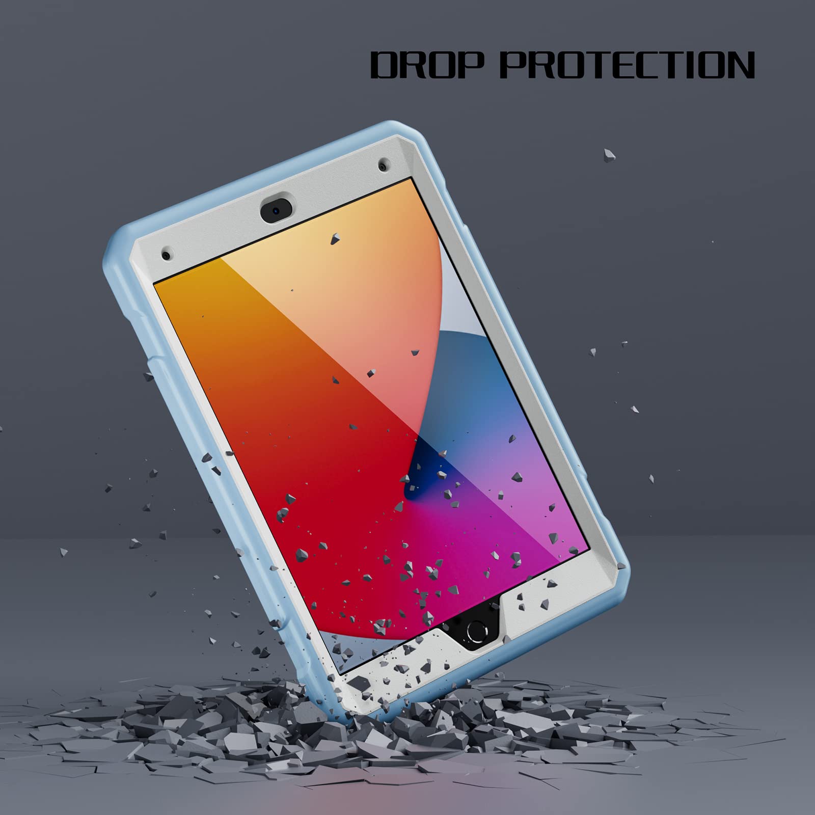 Shockproof iPad Case for 9th/8th/7th Gen 10.2 Inch (2021/2020/2019) - Kids Protective Cover with Built-in Pencil Holder & Tempered Glass Screen Protector | Light Blue | Perfect for School, Travel & Home Use
