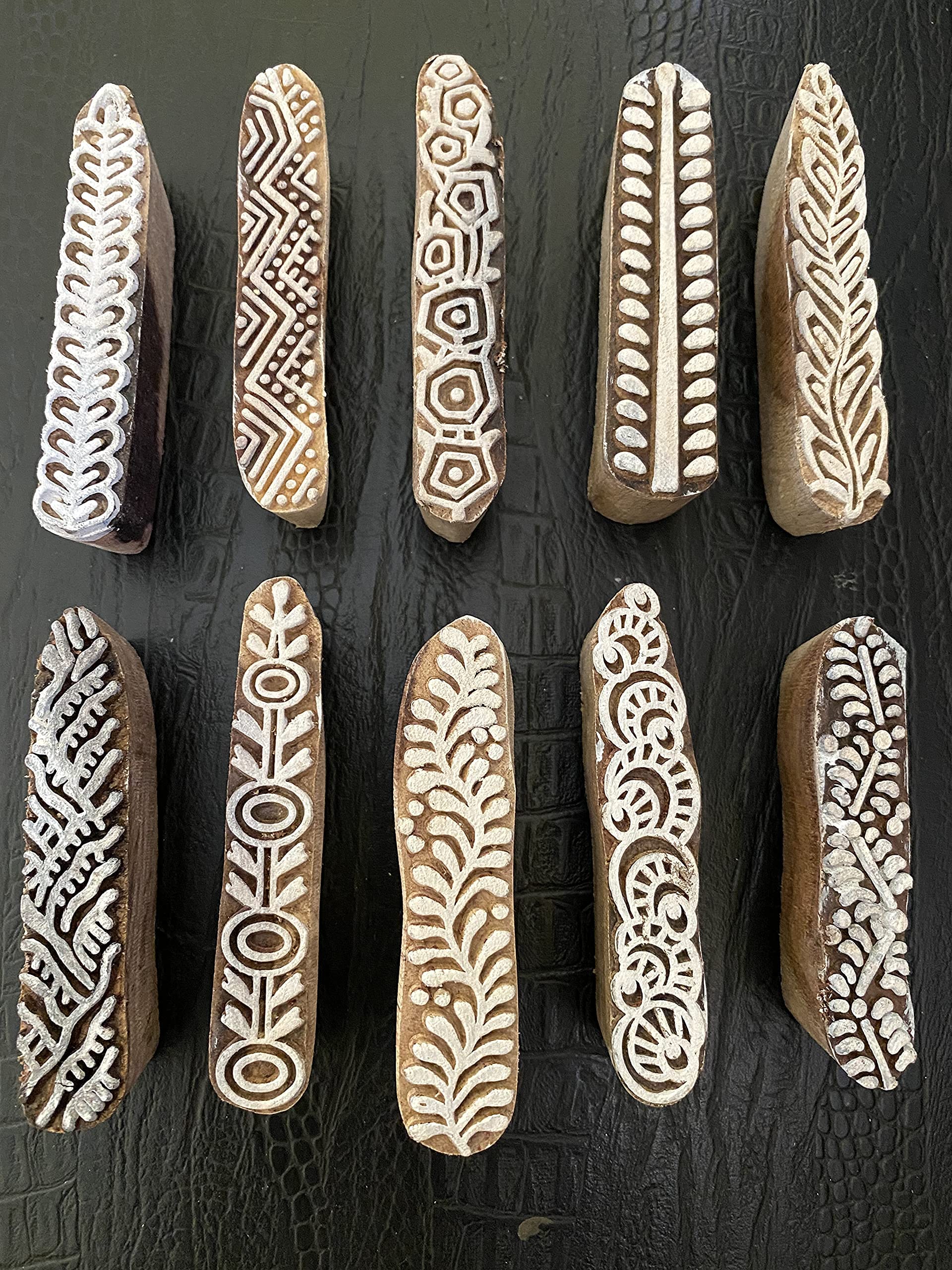AnNafi® Henna Tattoo Stamps Set - 10 Stylish Border & 5 Traditional Mandala Wooden Mehendi Blocks for DIY Body Art, Handmade Crafts, and Festival Decorations