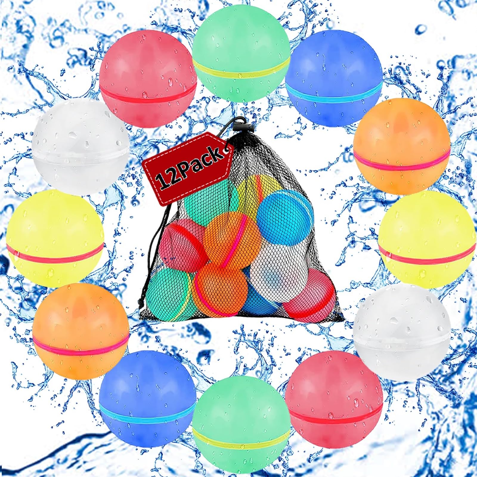 12-Pack Reusable Magnetic Self-Sealing Water Balloons for Kids - Fun Pool & Beach Toys for Boys and Girls - Summer Outdoor Water Games - Perfect Birthday Gifts for Children (Great for Backyard Parties, Water Fights, and Summer Camp Activities)